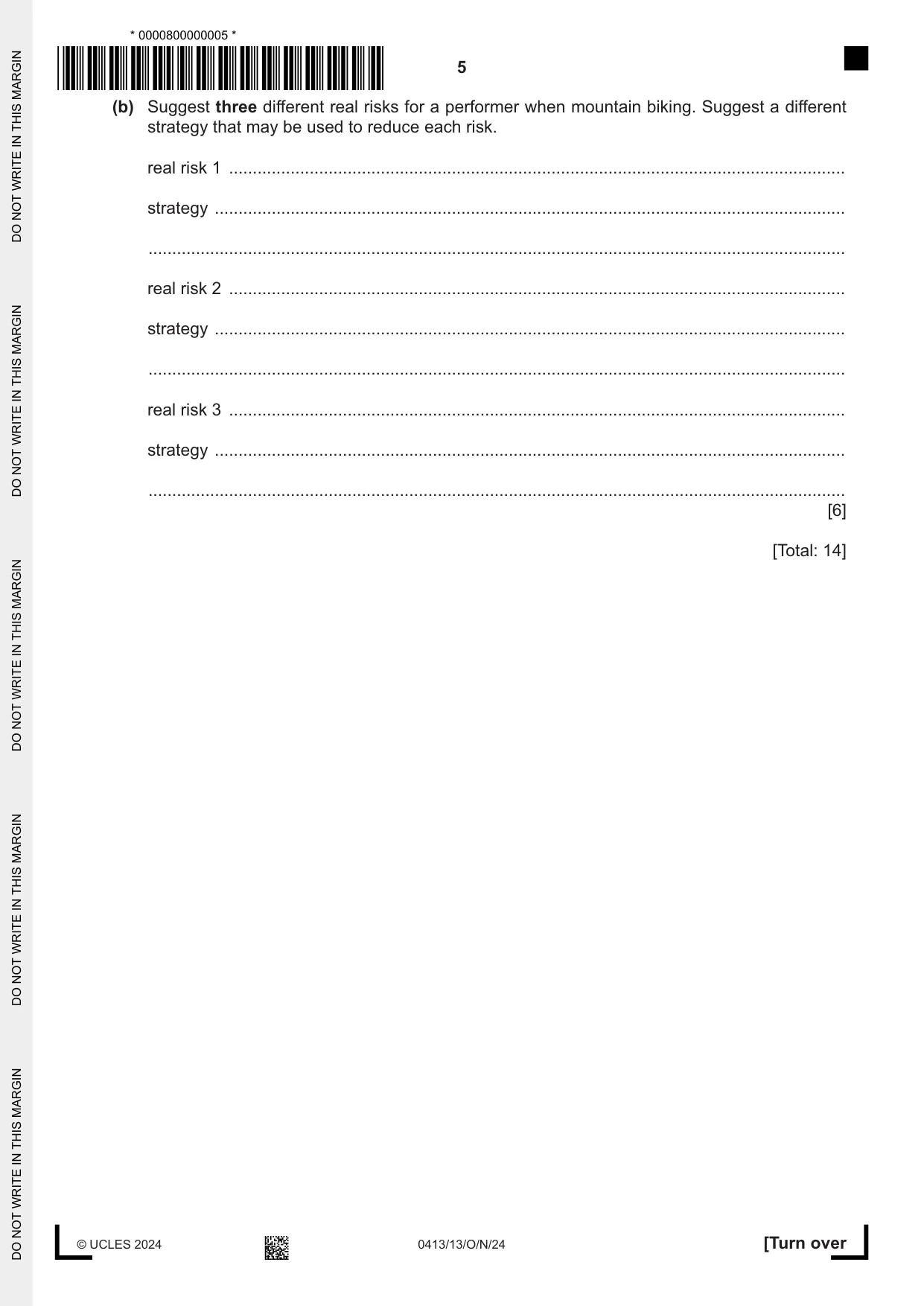 Cambridge IGCSE Physical Education 0413 2024 Oct/Nov Paper 1 · Variant 3 question paper, page 5 of 16