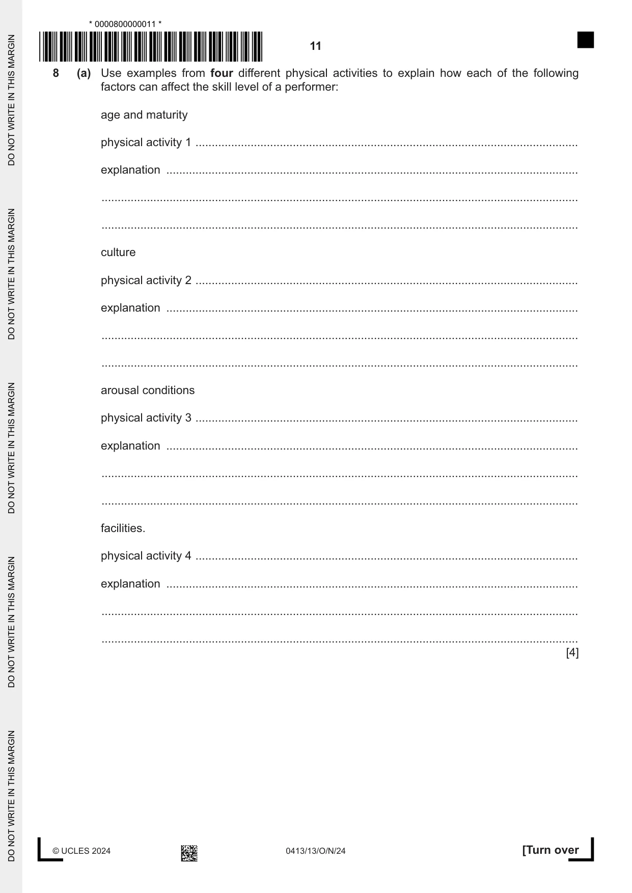 Cambridge IGCSE Physical Education 0413 2024 Oct/Nov Paper 1 · Variant 3 question paper, page 11 of 16