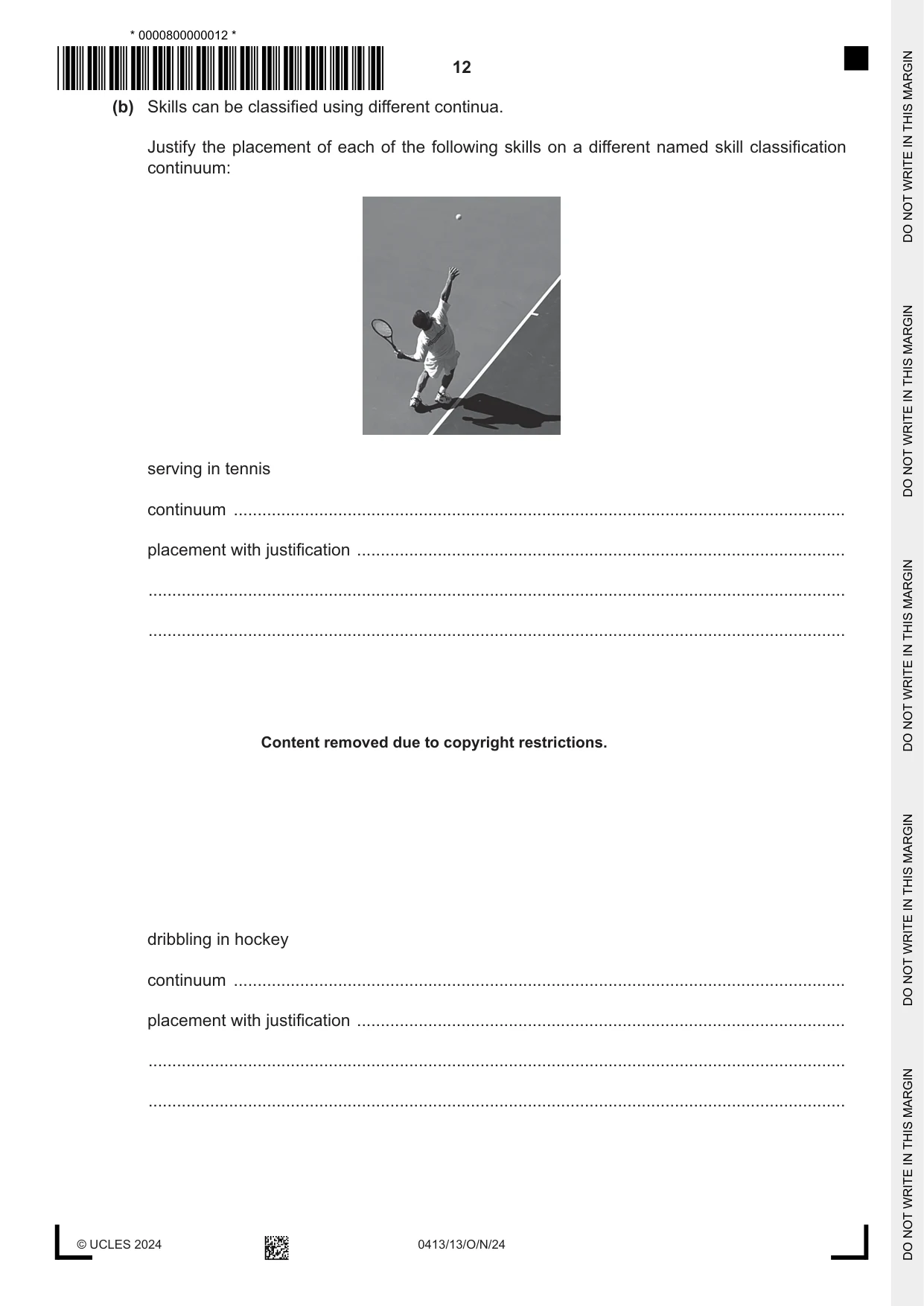 Cambridge IGCSE Physical Education 0413 2024 Oct/Nov Paper 1 · Variant 3 question paper, page 12 of 16