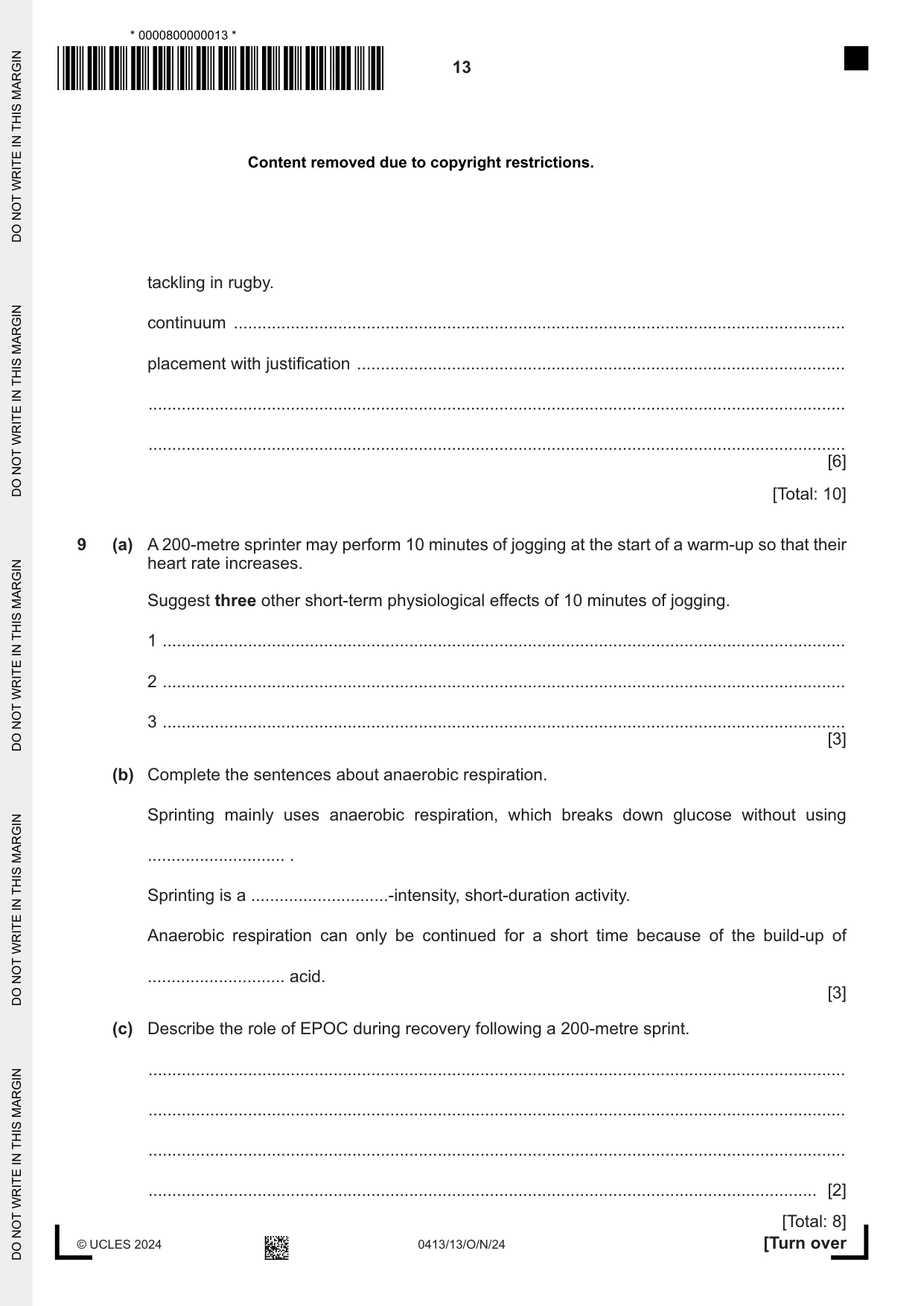 Cambridge IGCSE Physical Education 0413 2024 Oct/Nov Paper 1 · Variant 3 question paper, page 13 of 16