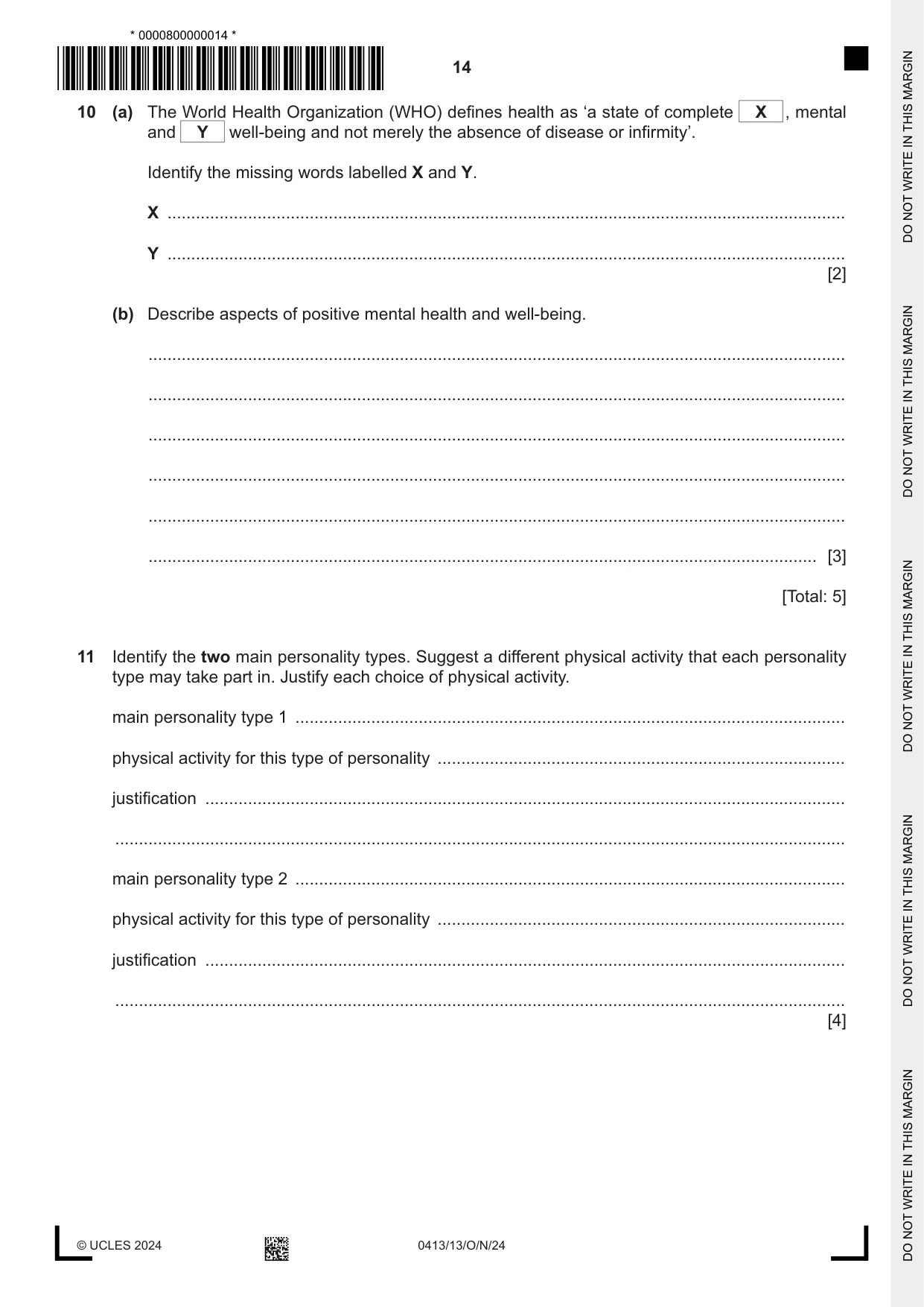 Cambridge IGCSE Physical Education 0413 2024 Oct/Nov Paper 1 · Variant 3 question paper, page 14 of 16