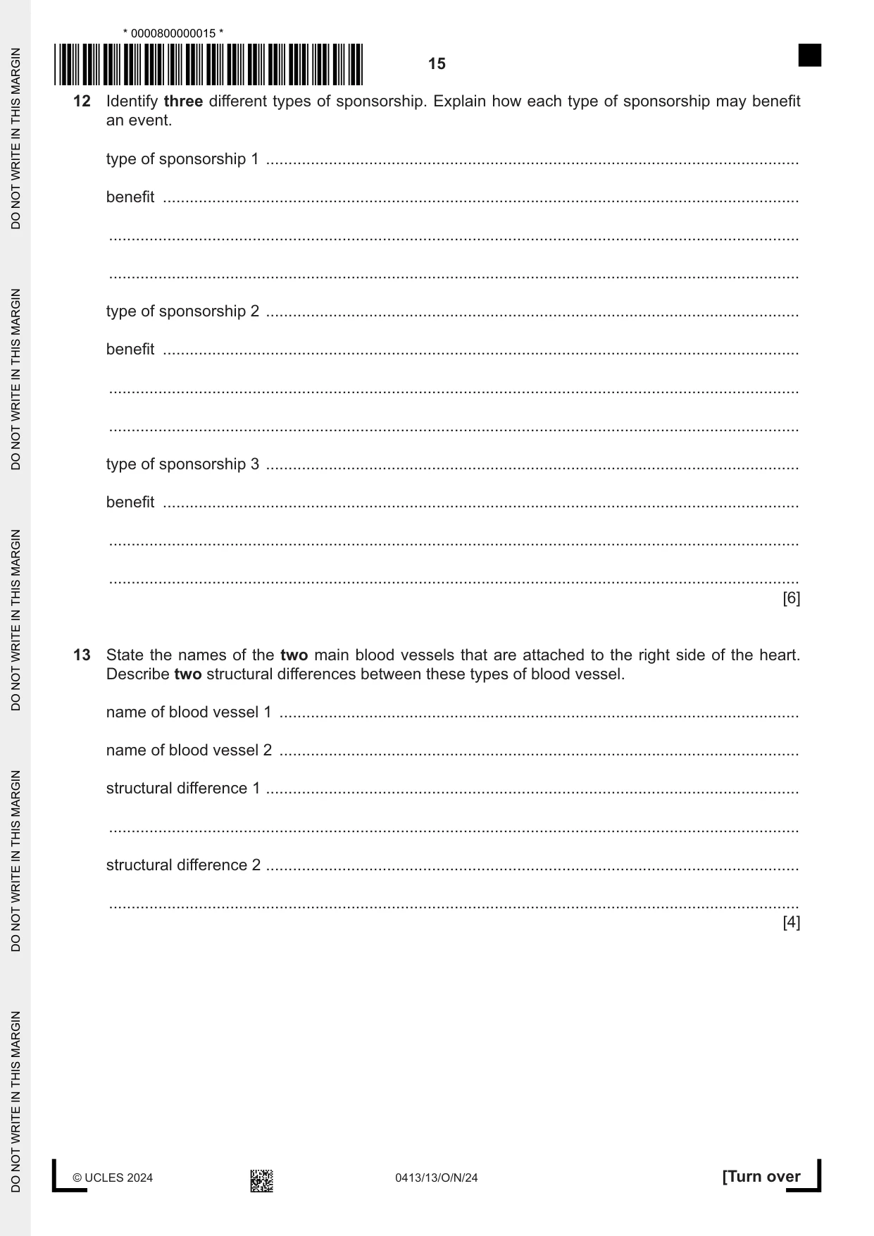 Cambridge IGCSE Physical Education 0413 2024 Oct/Nov Paper 1 · Variant 3 question paper, page 15 of 16