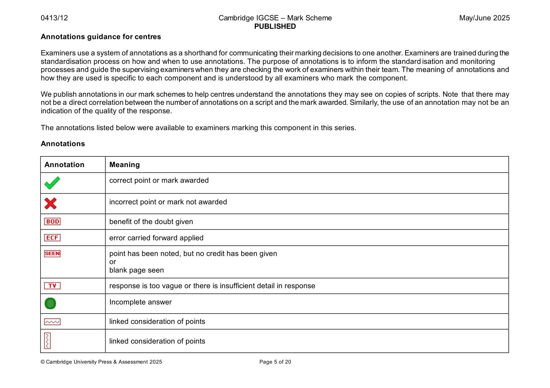 Mark scheme, page 5 of 20