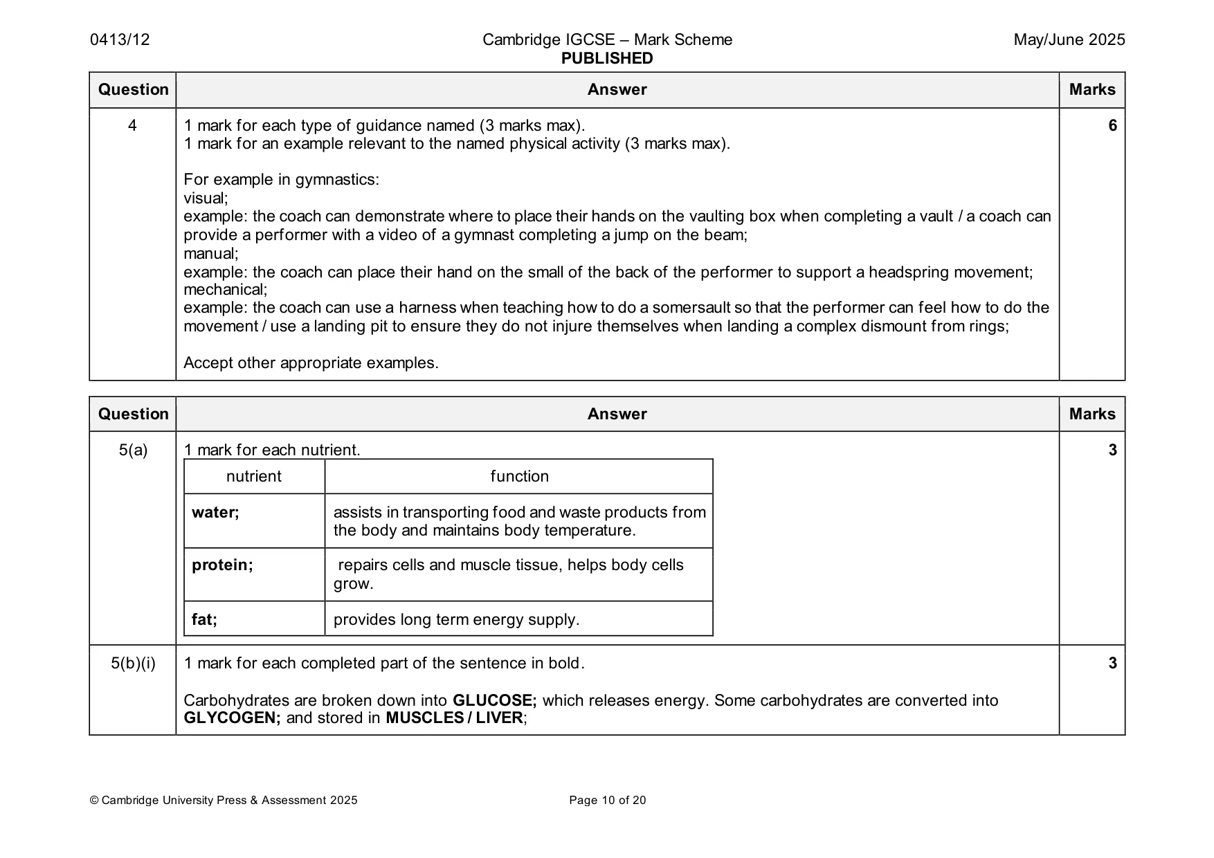Mark scheme, page 10 of 20