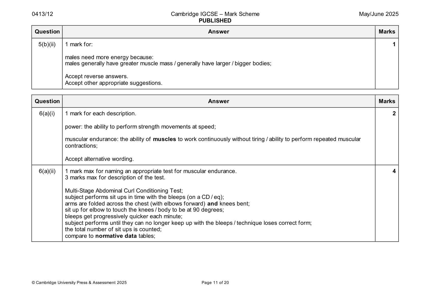 Mark scheme, page 11 of 20