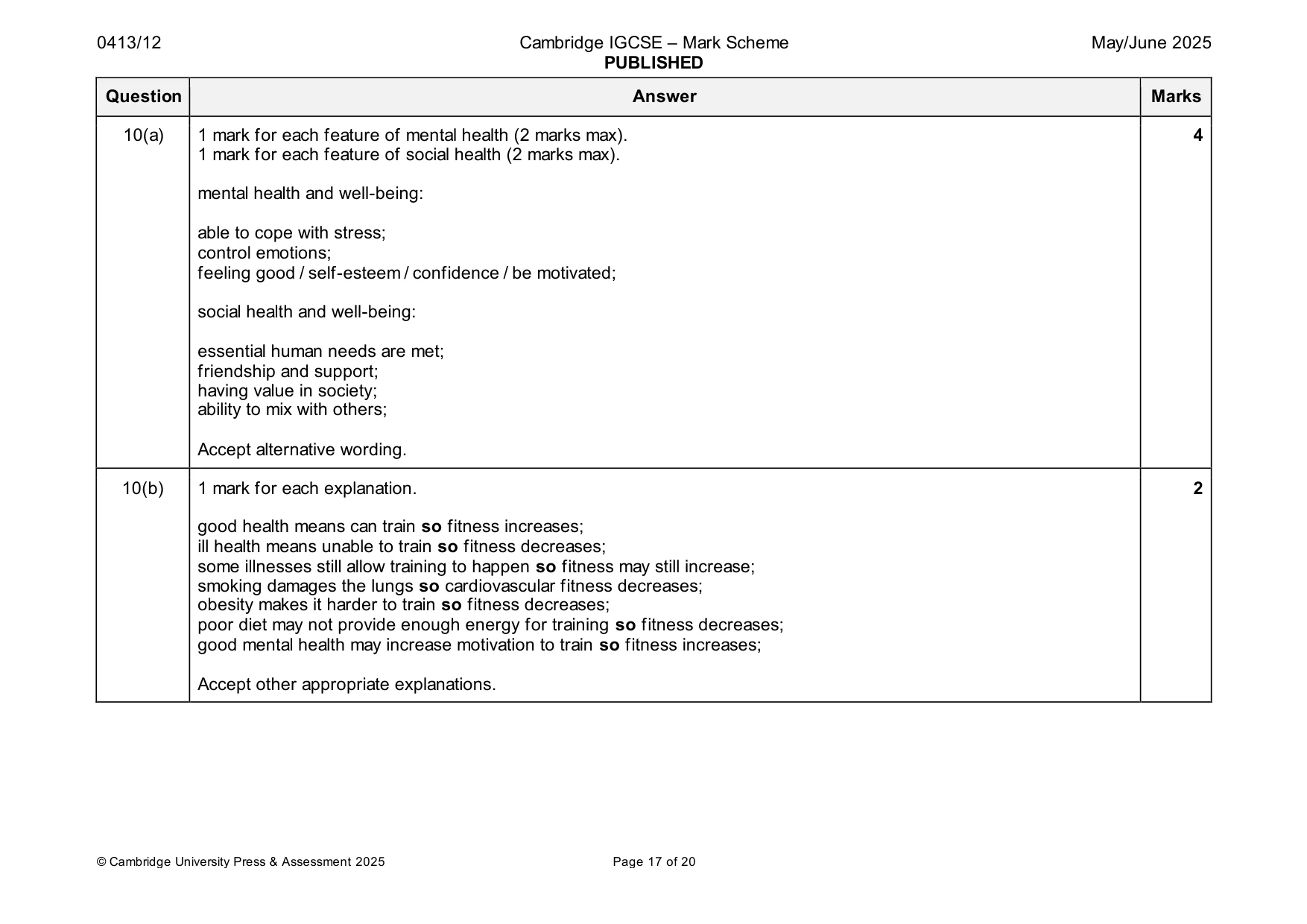 Mark scheme, page 17 of 20