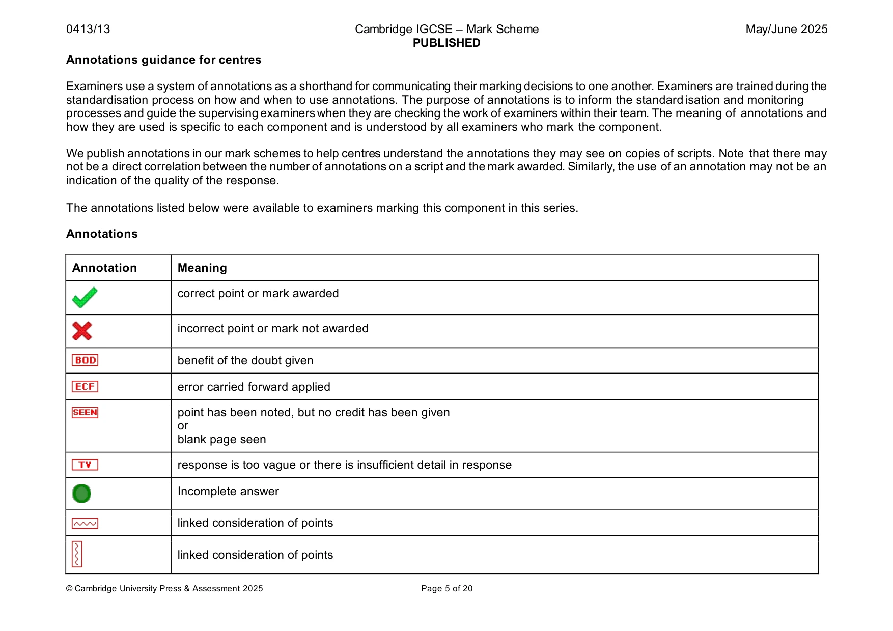 Mark scheme, page 5 of 20