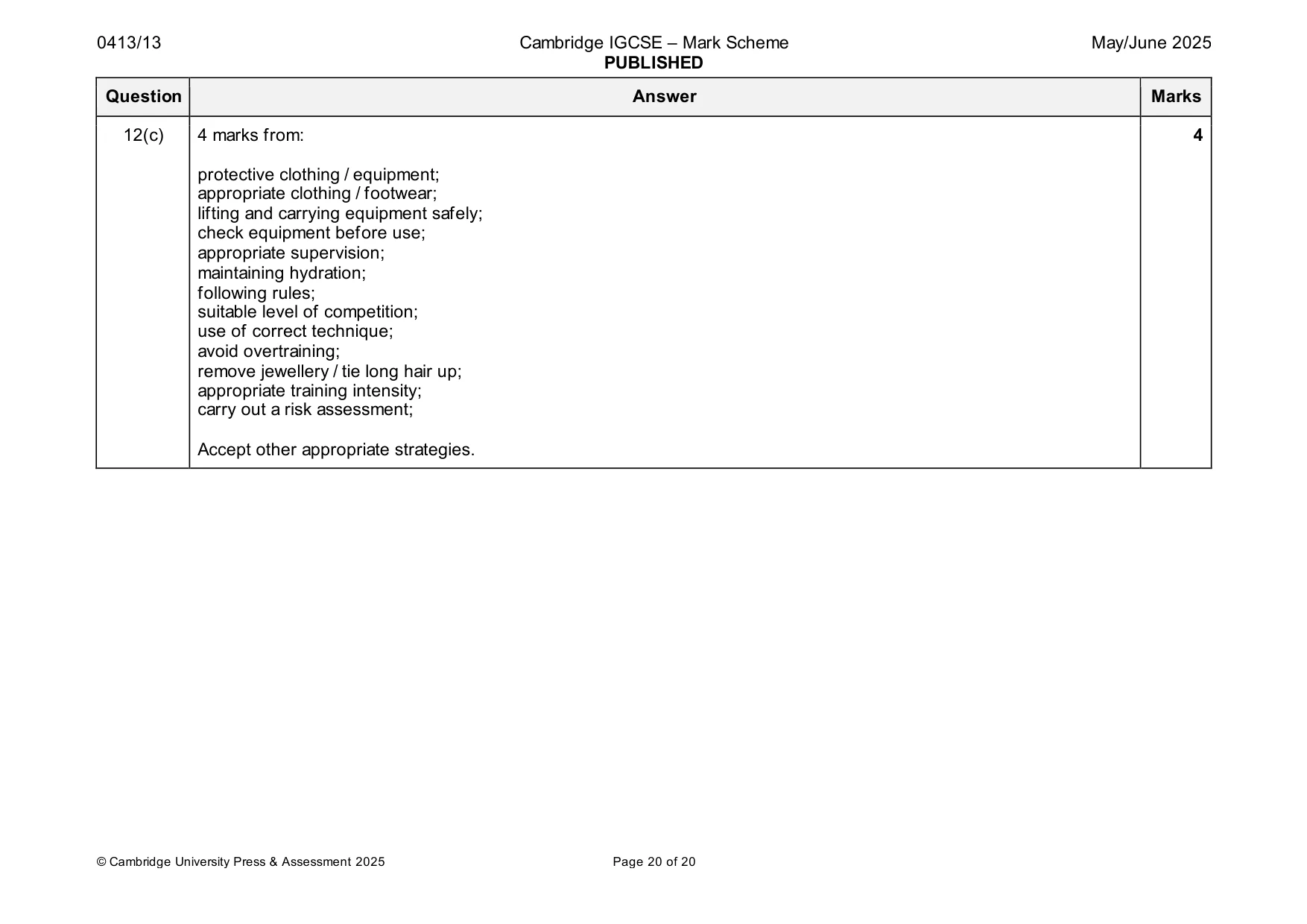 Mark scheme, page 20 of 20