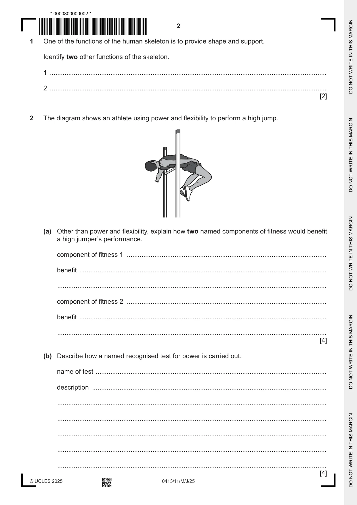 Cambridge IGCSE Physical Education 0413 2025 May/June Paper 1 · Variant 1 question paper, page 2 of 16