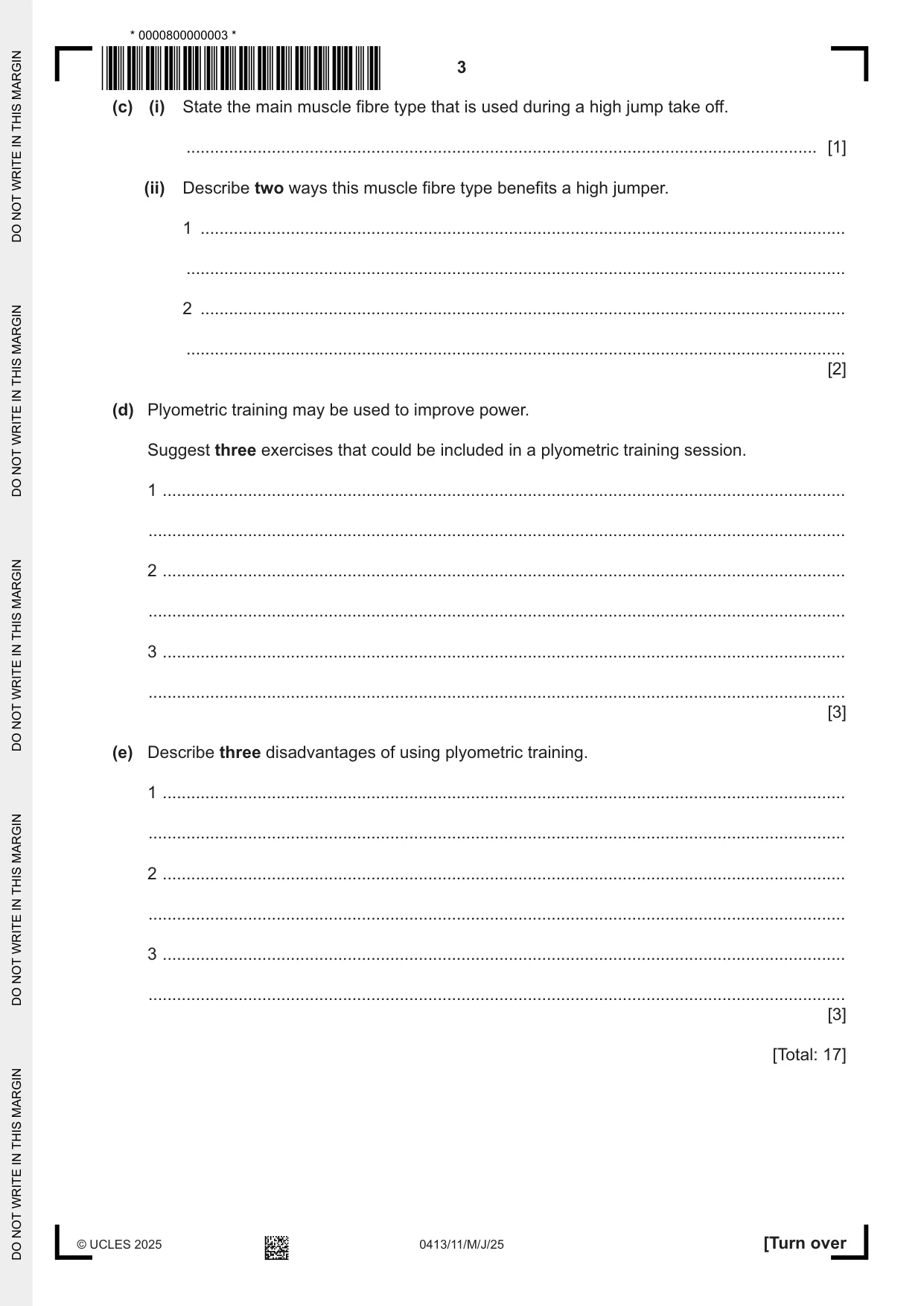 Cambridge IGCSE Physical Education 0413 2025 May/June Paper 1 · Variant 1 question paper, page 3 of 16