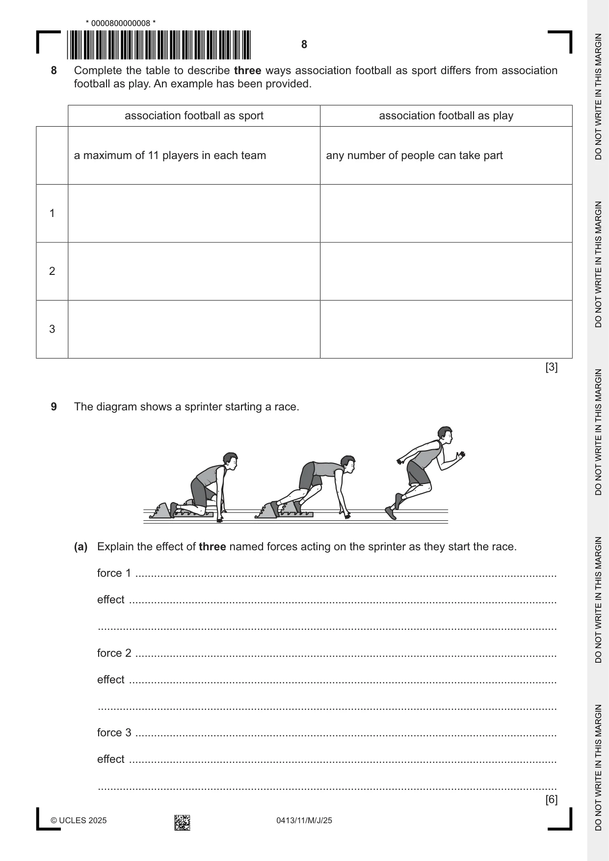 Cambridge IGCSE Physical Education 0413 2025 May/June Paper 1 · Variant 1 question paper, page 8 of 16