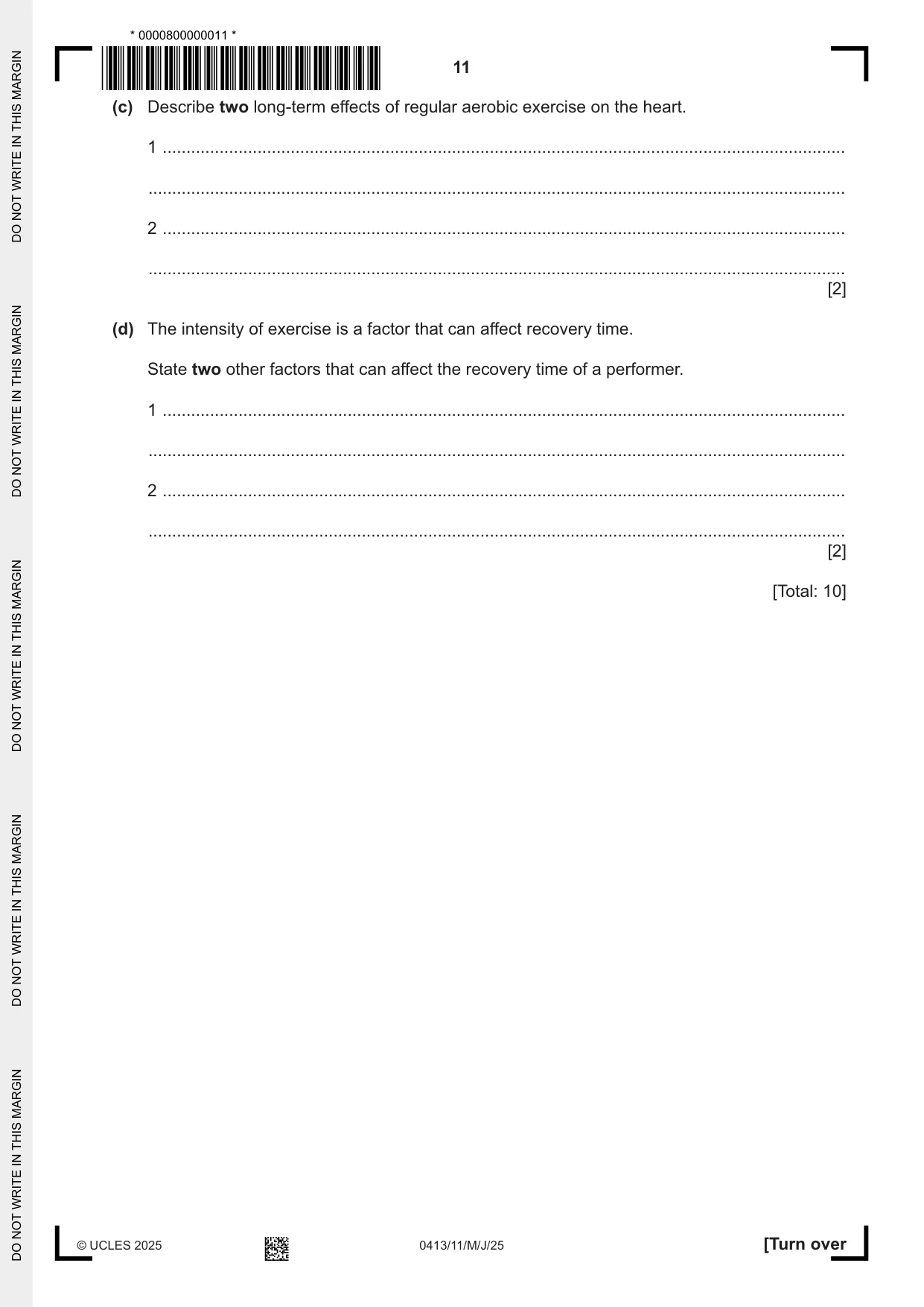 Cambridge IGCSE Physical Education 0413 2025 May/June Paper 1 · Variant 1 question paper, page 11 of 16
