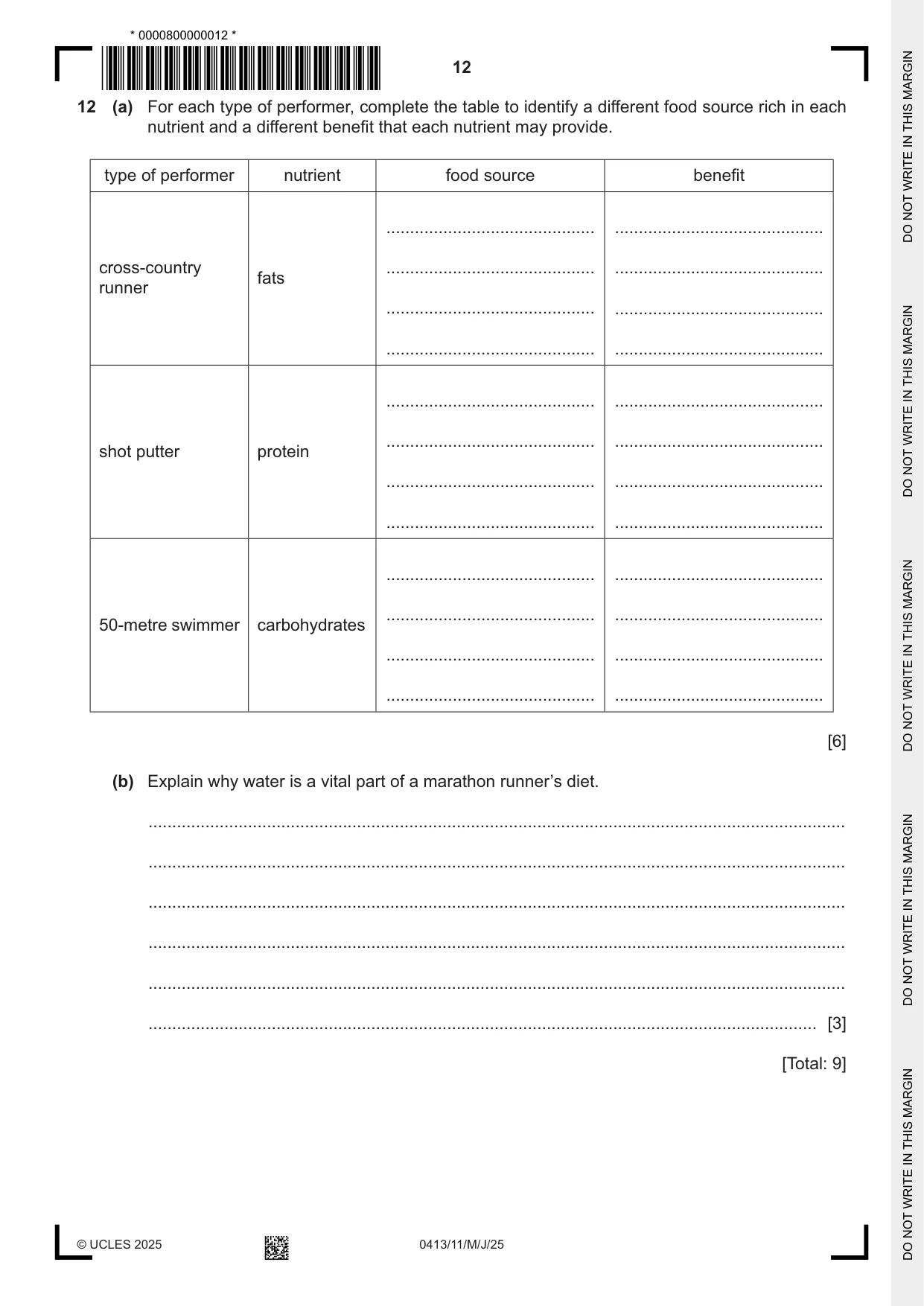 Cambridge IGCSE Physical Education 0413 2025 May/June Paper 1 · Variant 1 question paper, page 12 of 16