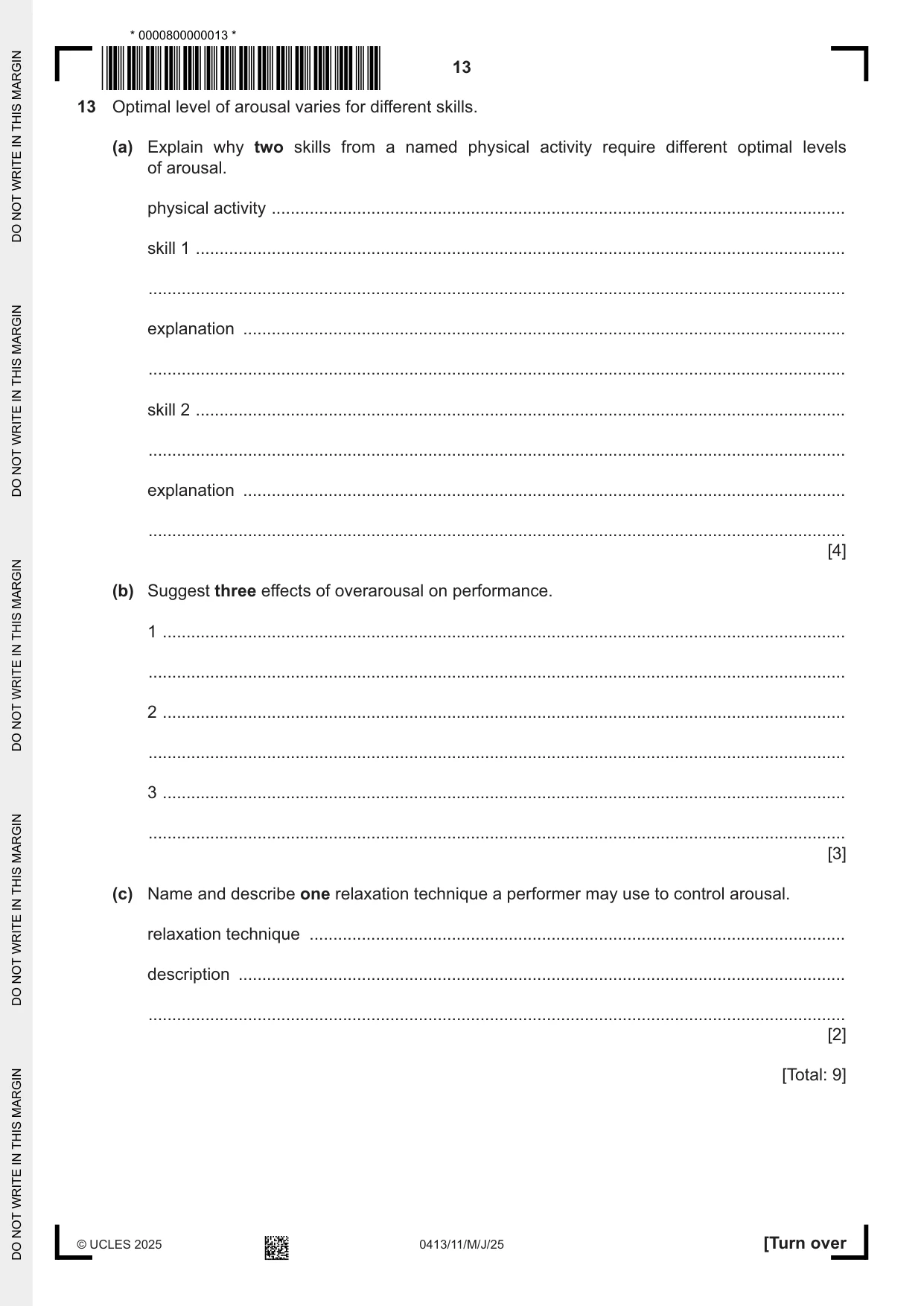 Cambridge IGCSE Physical Education 0413 2025 May/June Paper 1 · Variant 1 question paper, page 13 of 16
