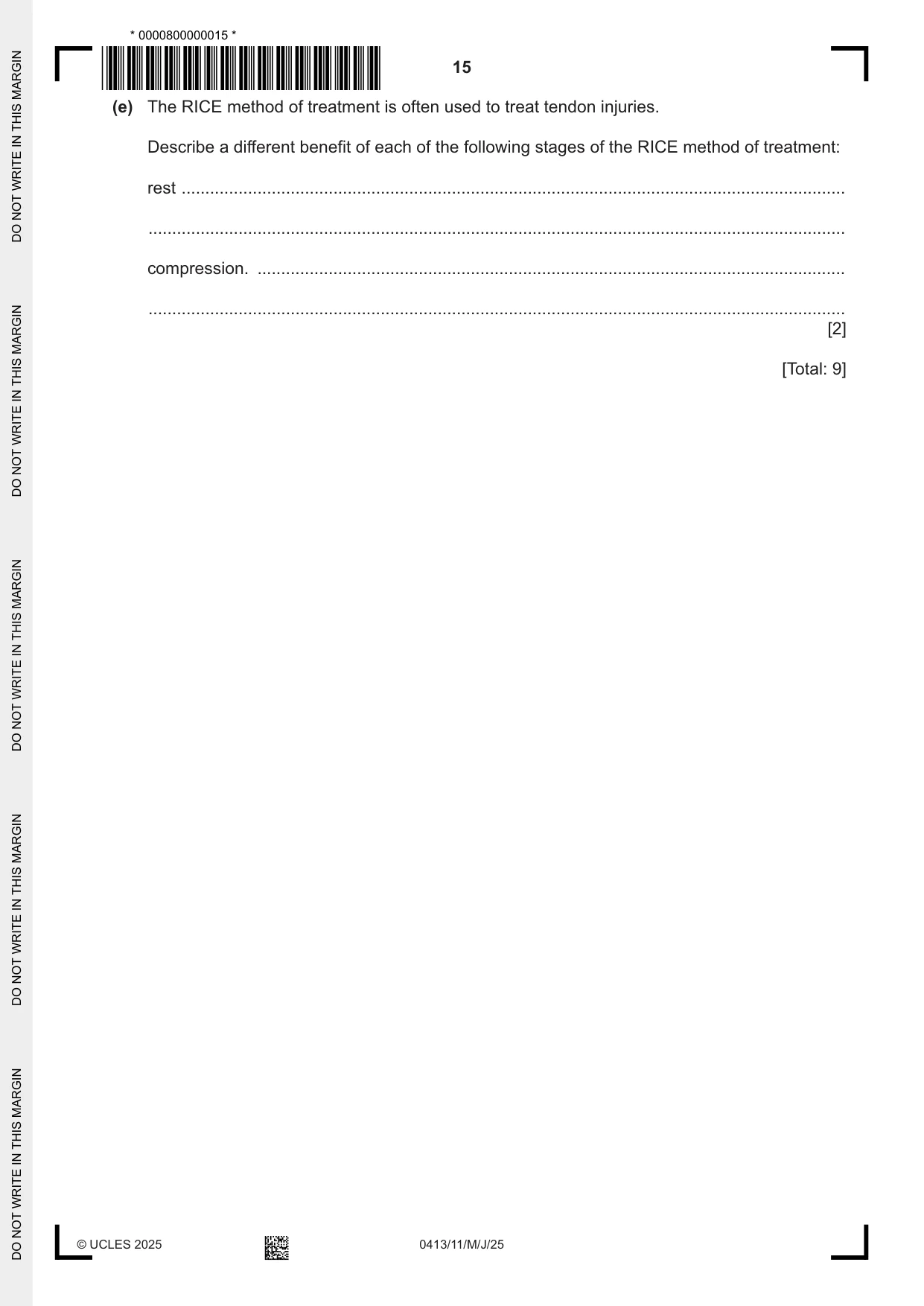 Cambridge IGCSE Physical Education 0413 2025 May/June Paper 1 · Variant 1 question paper, page 15 of 16