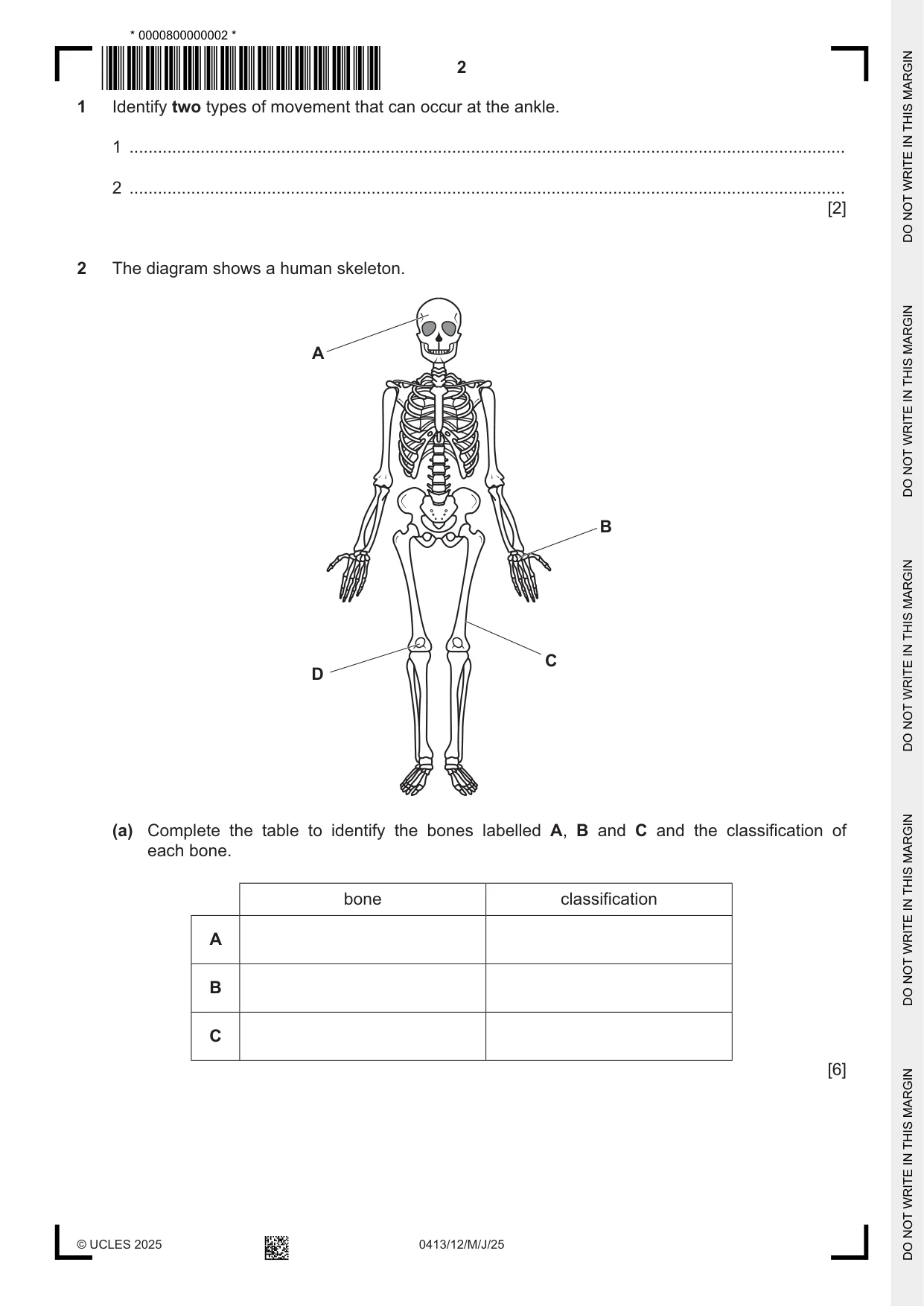 Cambridge IGCSE Physical Education 0413 2025 May/June Paper 1 · Variant 2 question paper, page 2 of 20