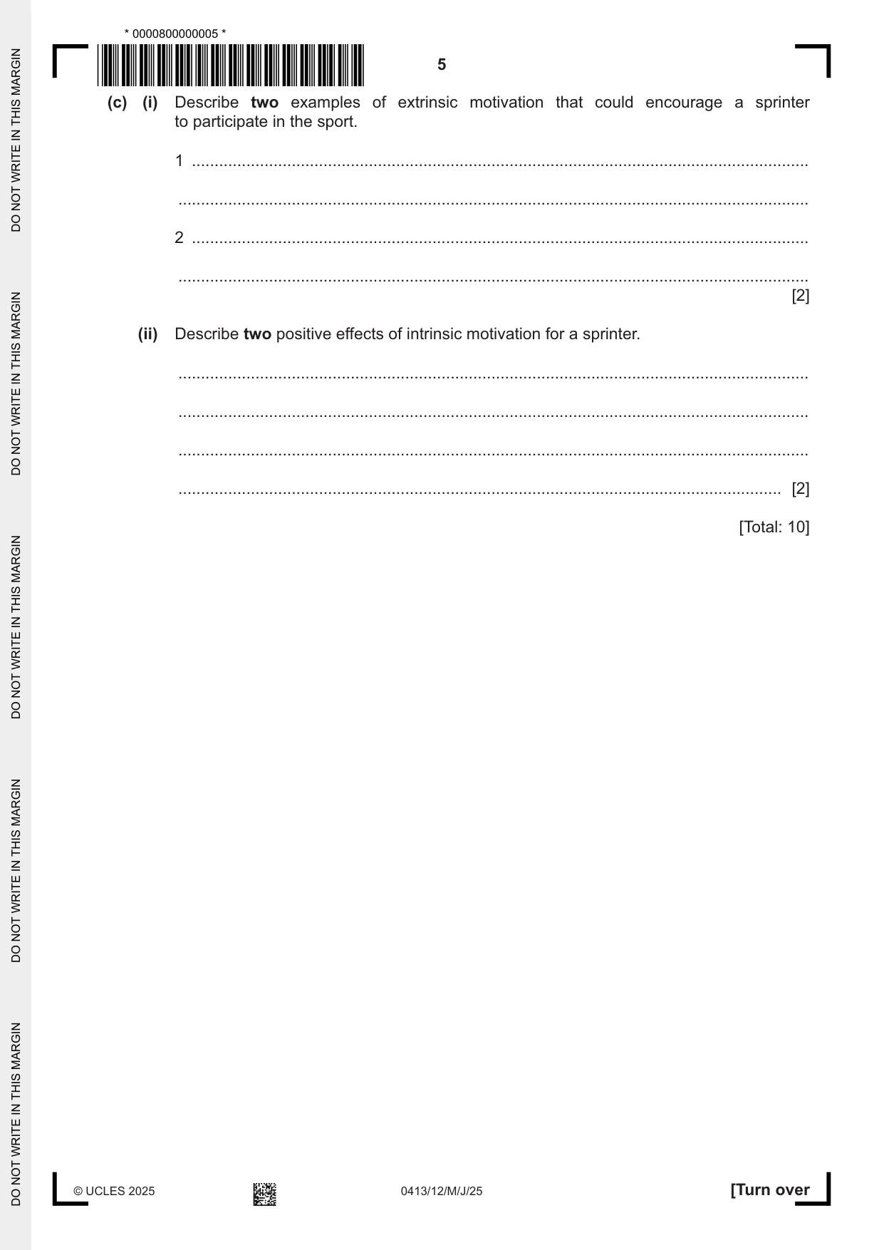 Cambridge IGCSE Physical Education 0413 2025 May/June Paper 1 · Variant 2 question paper, page 5 of 20