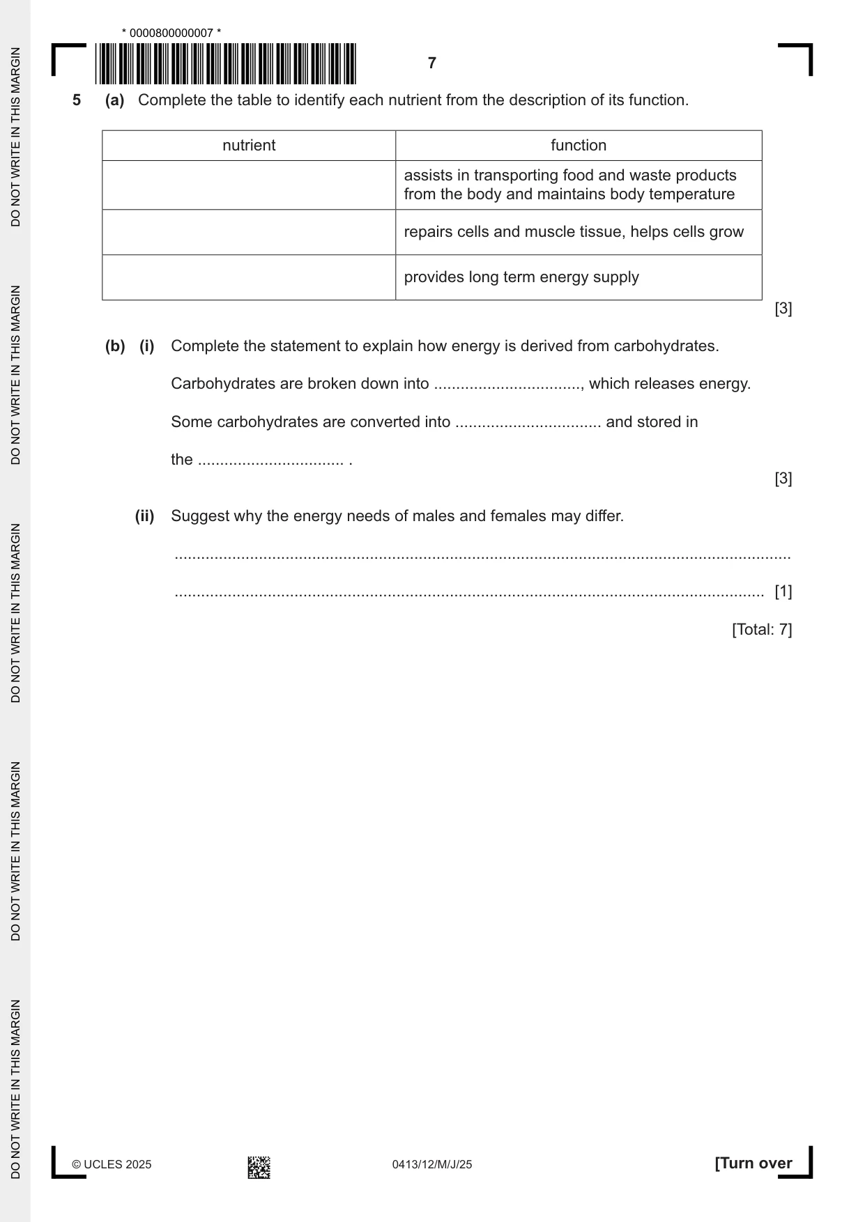 Cambridge IGCSE Physical Education 0413 2025 May/June Paper 1 · Variant 2 question paper, page 7 of 20