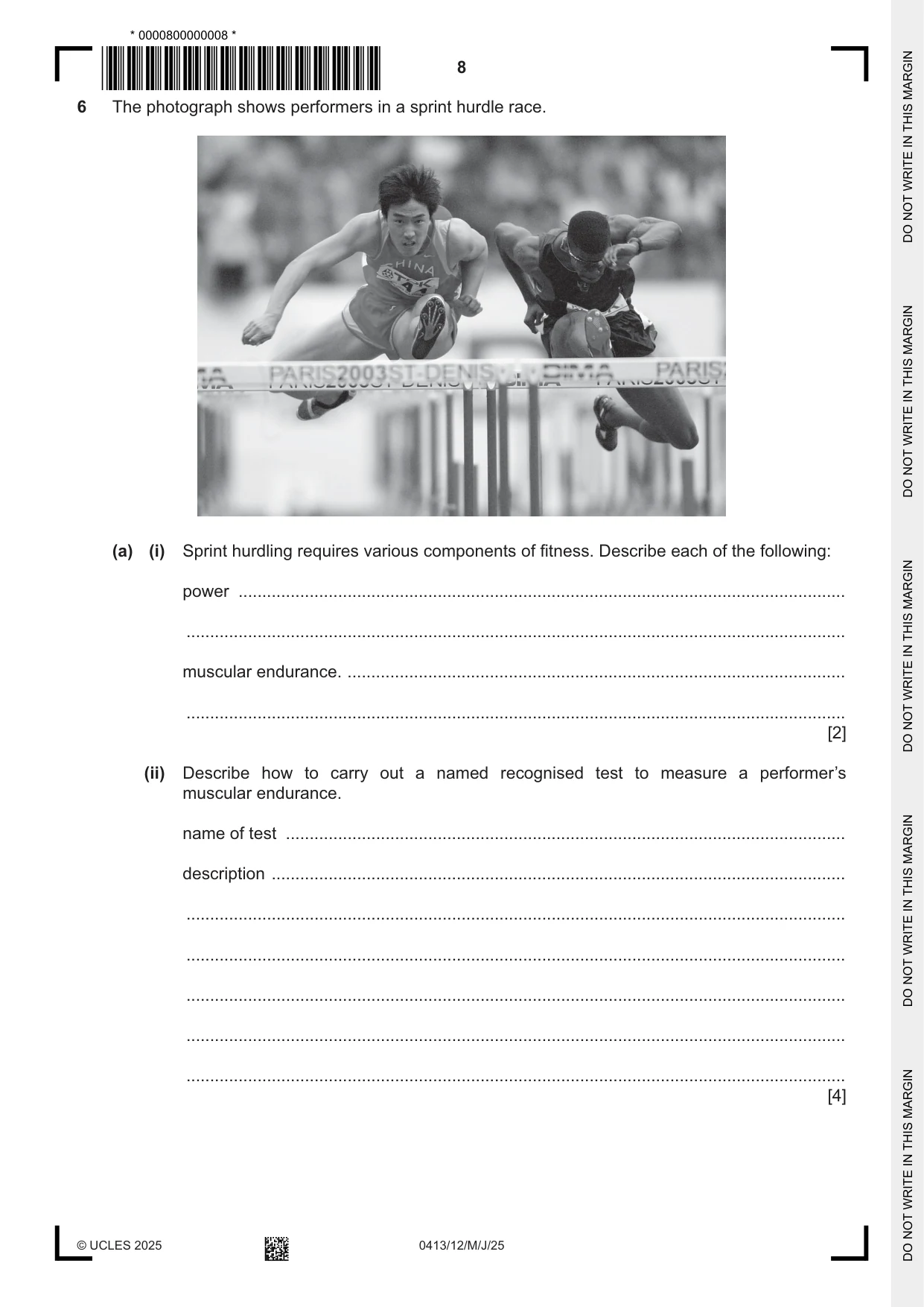 Cambridge IGCSE Physical Education 0413 2025 May/June Paper 1 · Variant 2 question paper, page 8 of 20