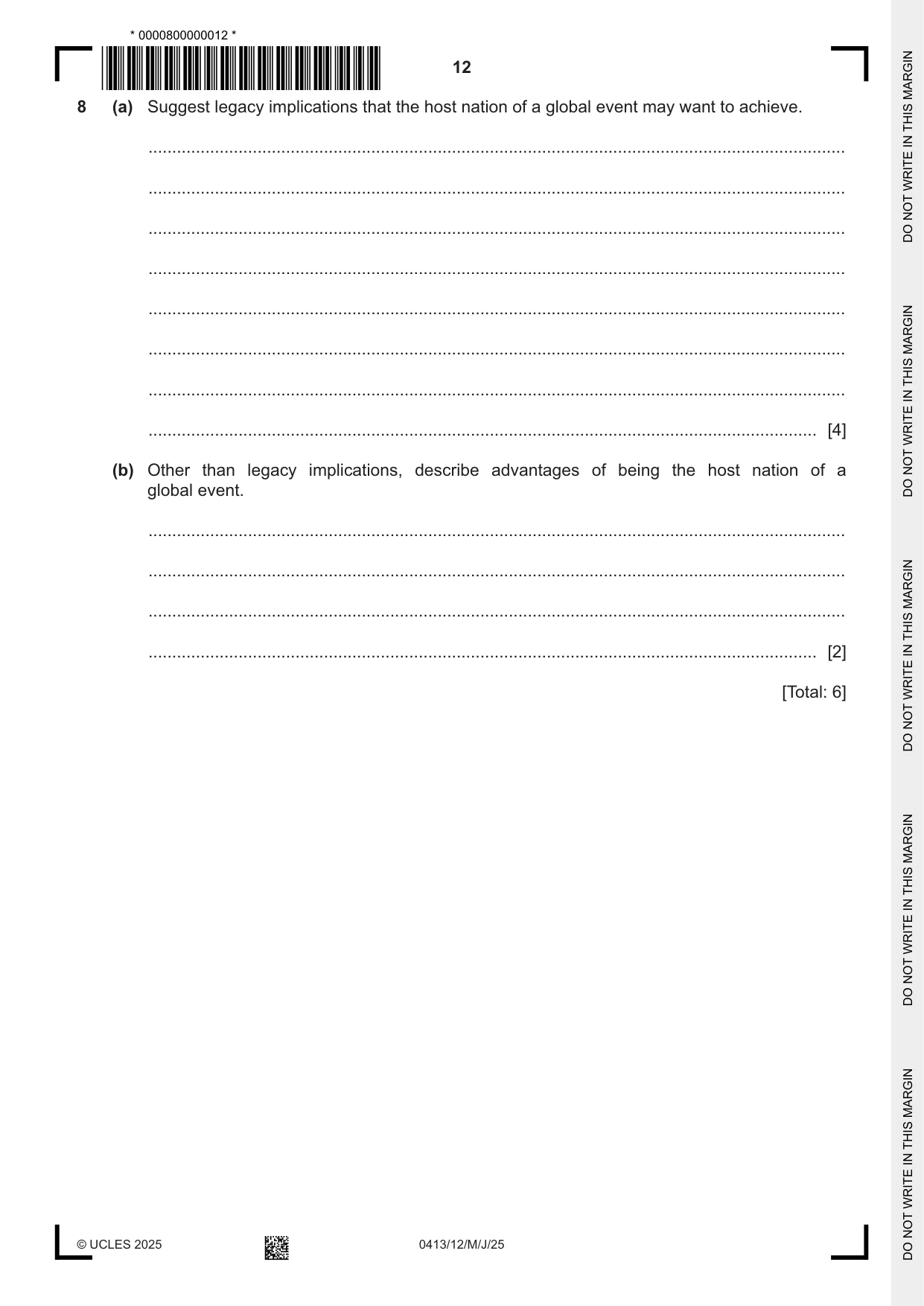 Cambridge IGCSE Physical Education 0413 2025 May/June Paper 1 · Variant 2 question paper, page 12 of 20