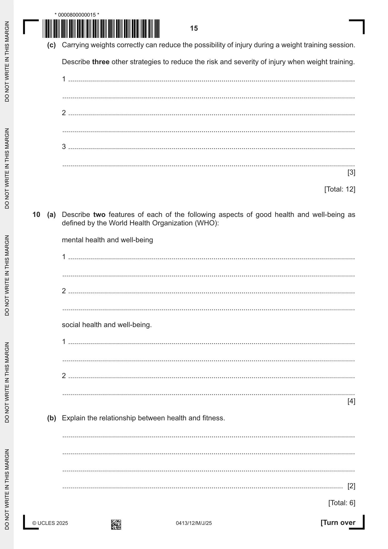Cambridge IGCSE Physical Education 0413 2025 May/June Paper 1 · Variant 2 question paper, page 15 of 20
