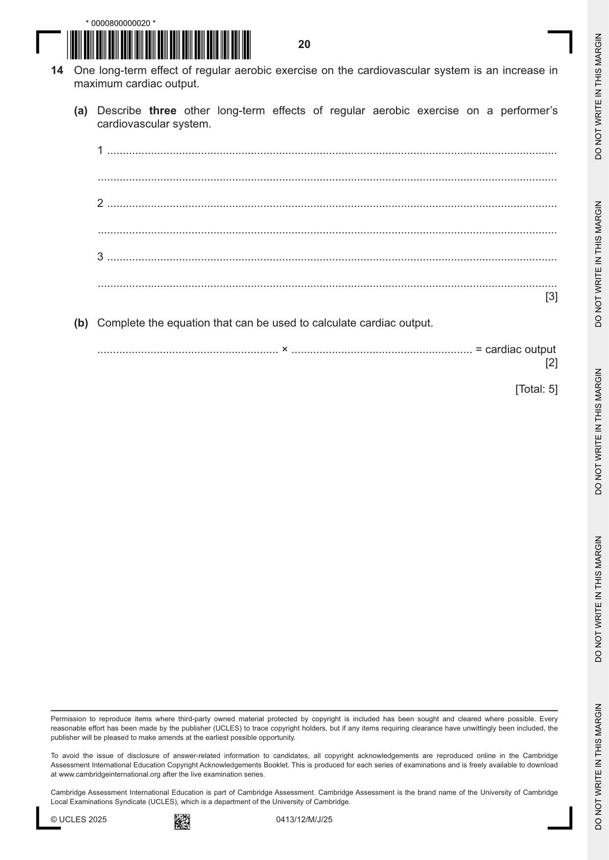 Cambridge IGCSE Physical Education 0413 2025 May/June Paper 1 · Variant 2 question paper, page 20 of 20