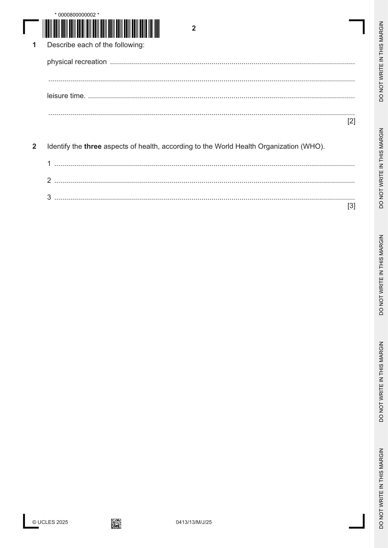 Cambridge IGCSE Physical Education 0413 2025 May/June Paper 1 · Variant 3 question paper, page 2 of 16