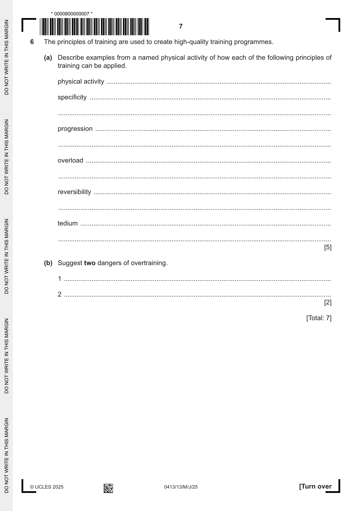 Cambridge IGCSE Physical Education 0413 2025 May/June Paper 1 · Variant 3 question paper, page 7 of 16