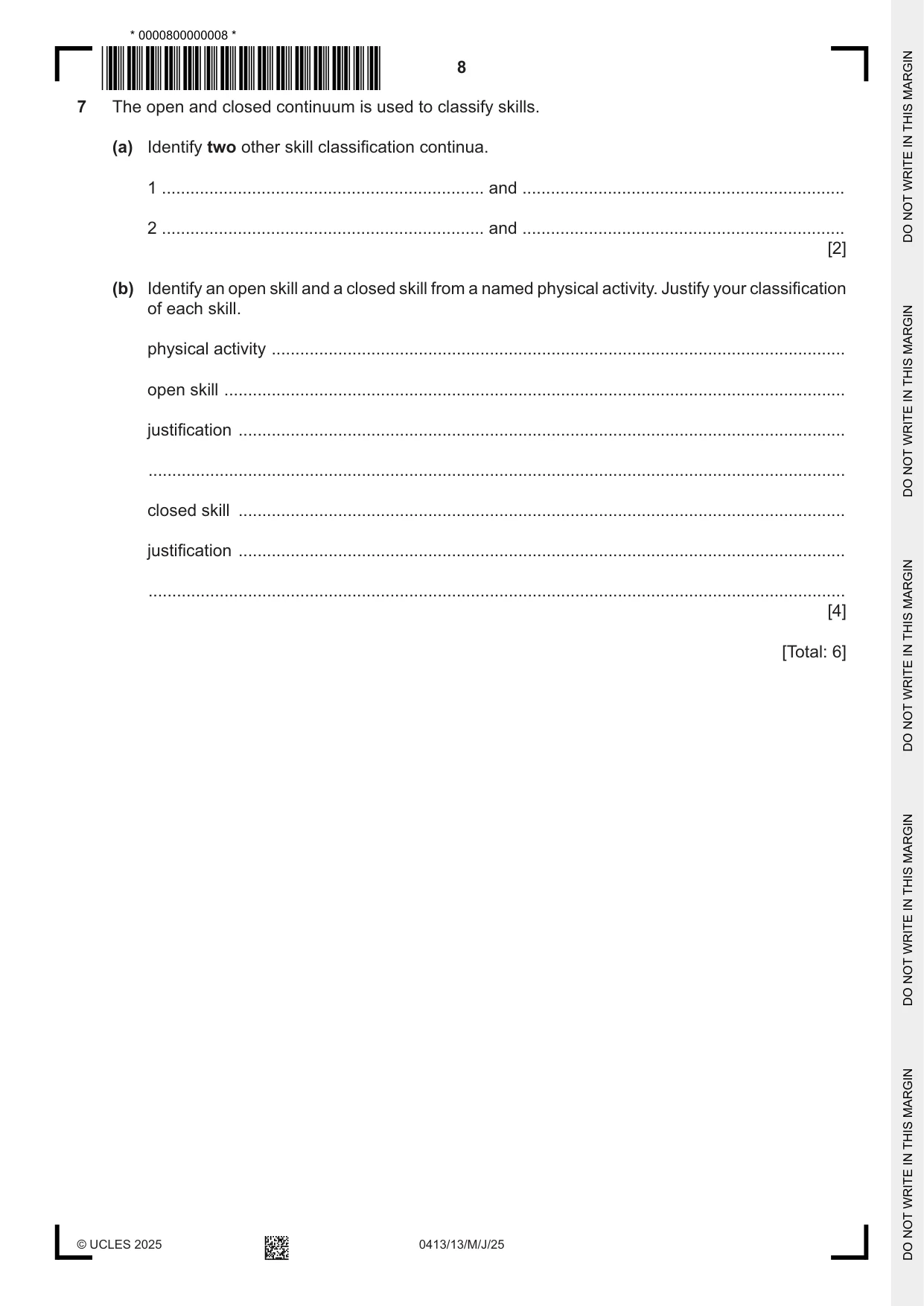 Cambridge IGCSE Physical Education 0413 2025 May/June Paper 1 · Variant 3 question paper, page 8 of 16