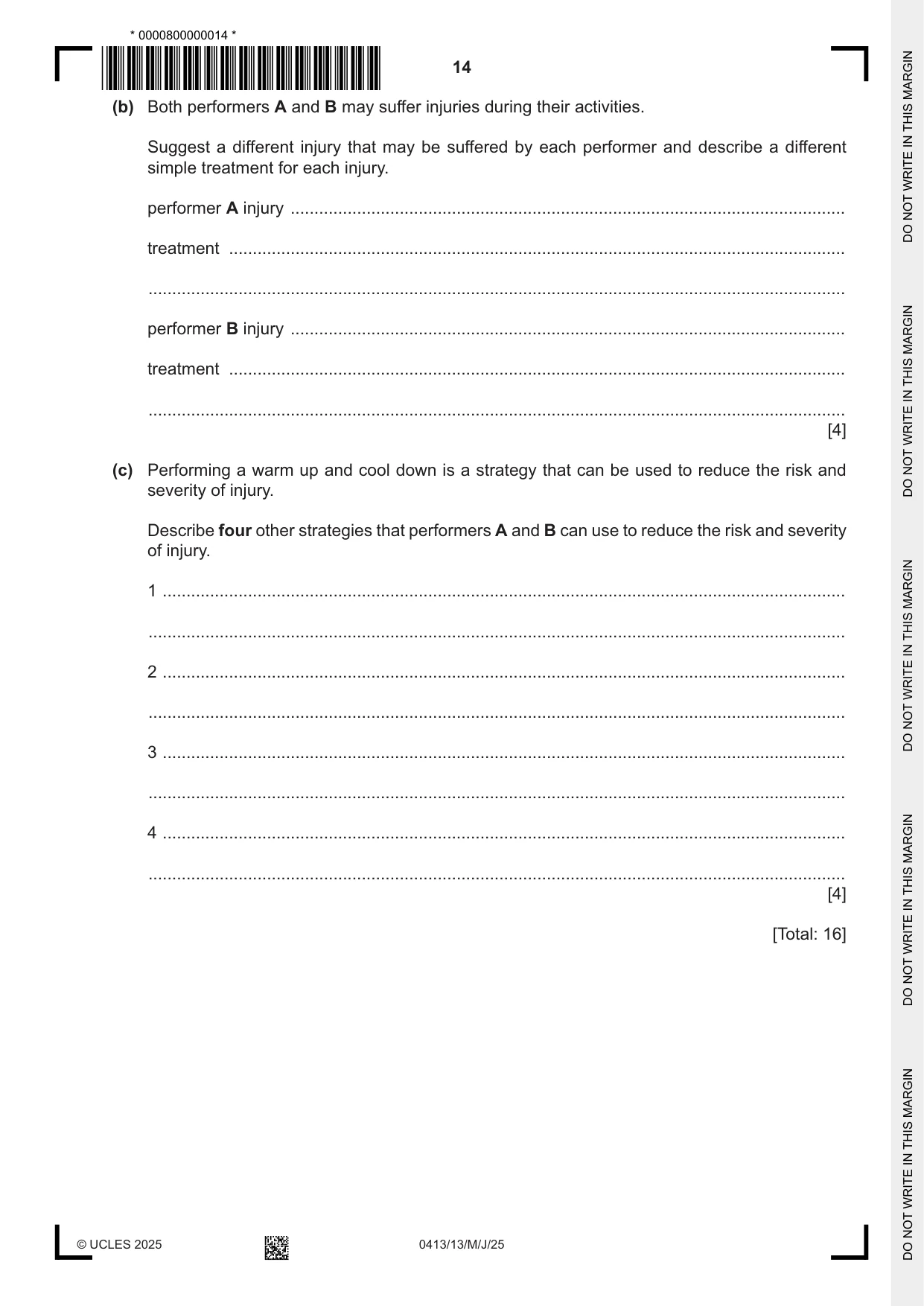 Cambridge IGCSE Physical Education 0413 2025 May/June Paper 1 · Variant 3 question paper, page 14 of 16