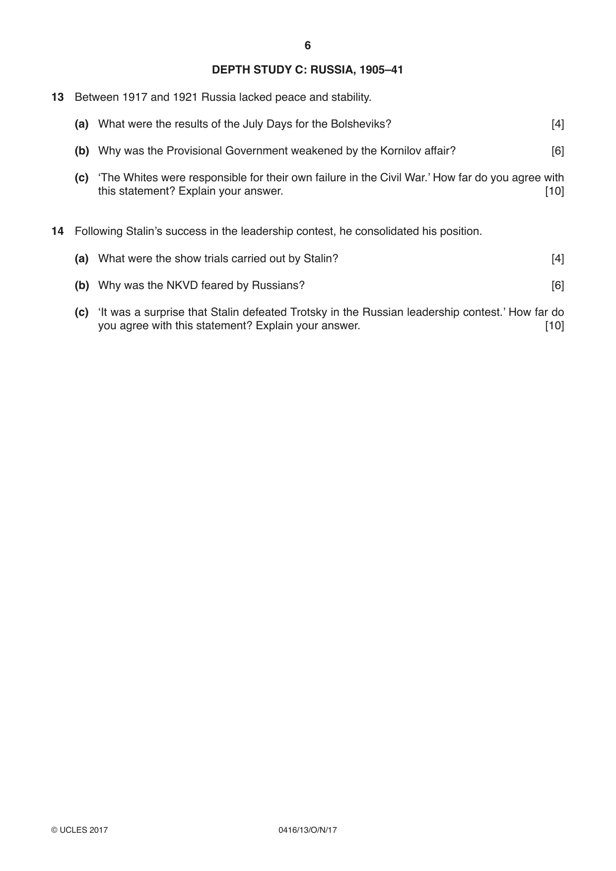 Cambridge IGCSE History BES 0416 2017 Oct/Nov Paper 1 · Variant 3 question paper, page 6 of 12