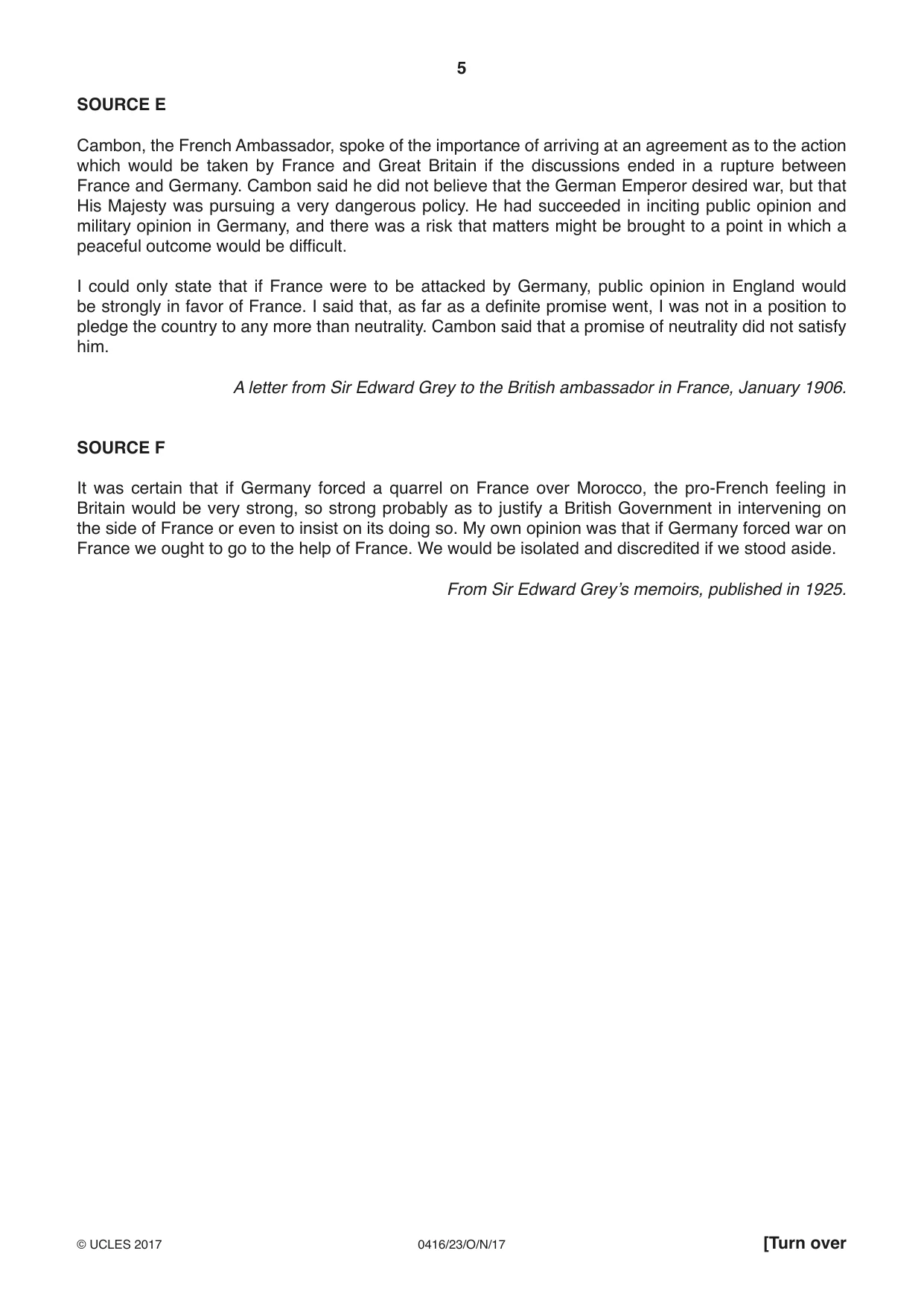 Cambridge IGCSE History BES 0416 2017 Oct/Nov Paper 2 · Variant 3 question paper, page 5 of 16