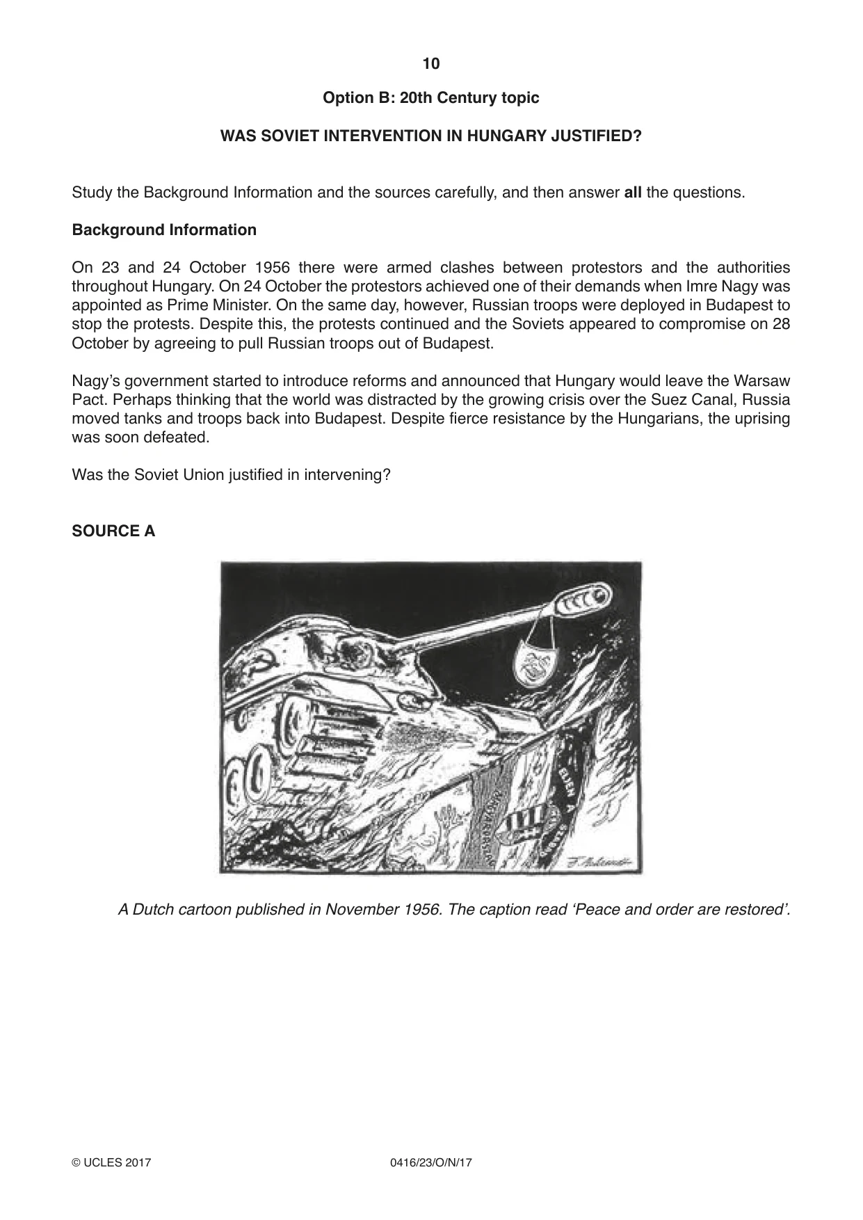 Cambridge IGCSE History BES 0416 2017 Oct/Nov Paper 2 · Variant 3 question paper, page 10 of 16