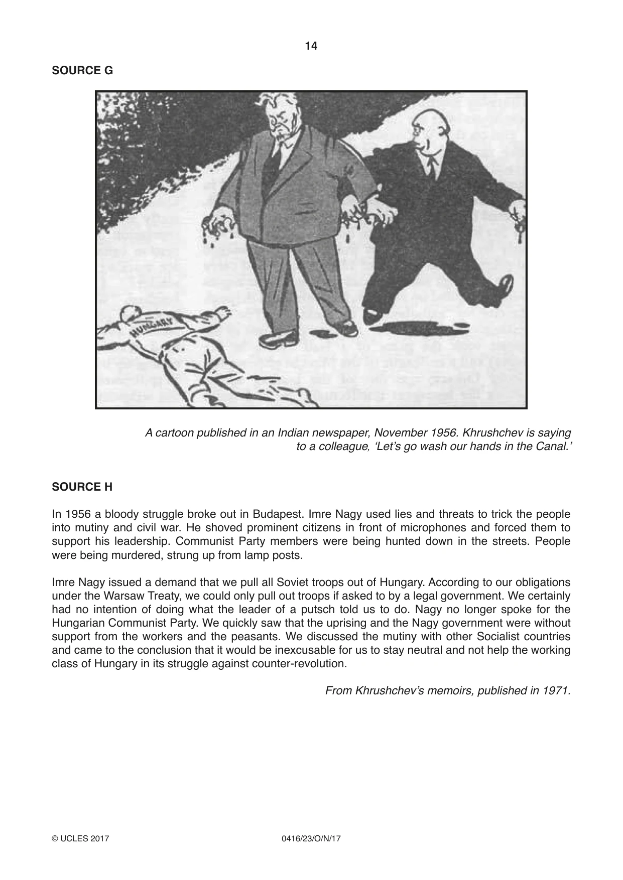 Cambridge IGCSE History BES 0416 2017 Oct/Nov Paper 2 · Variant 3 question paper, page 14 of 16