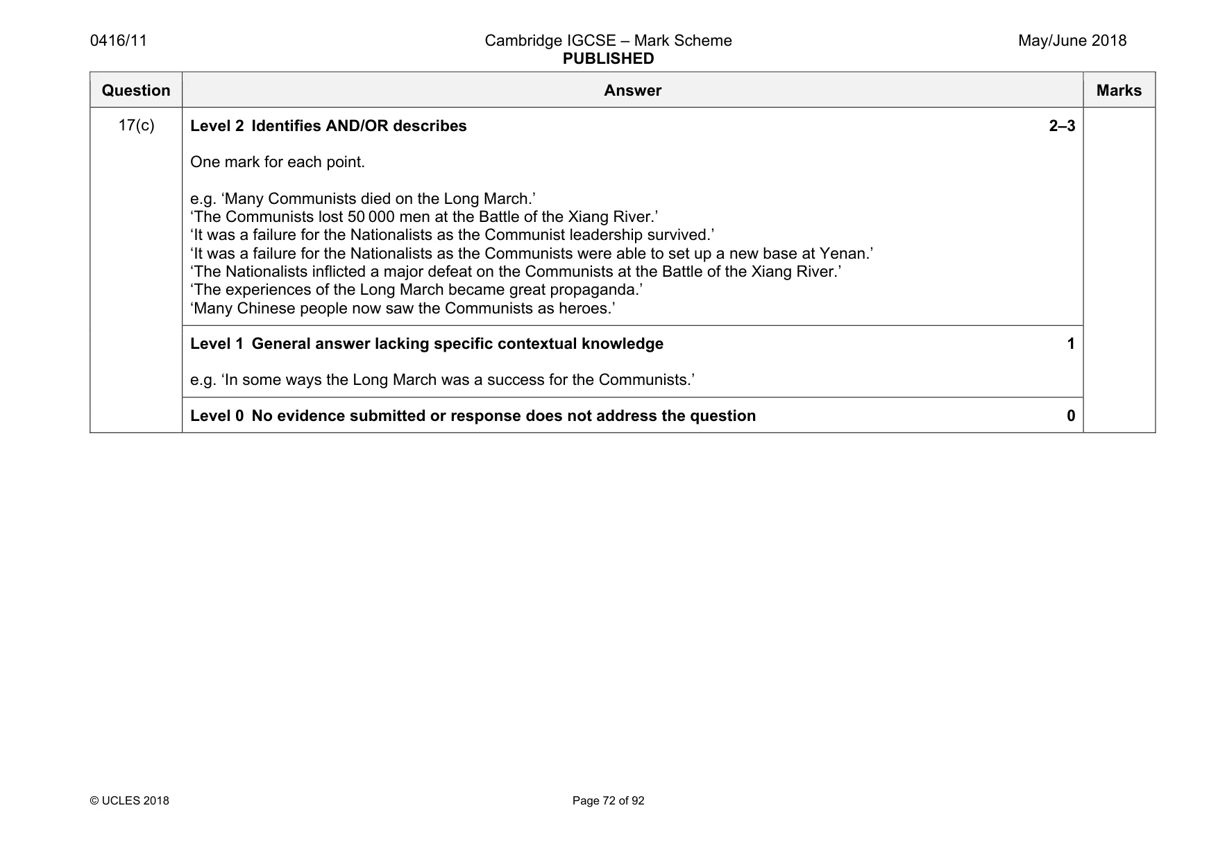 Mark scheme, page 72 of 92
