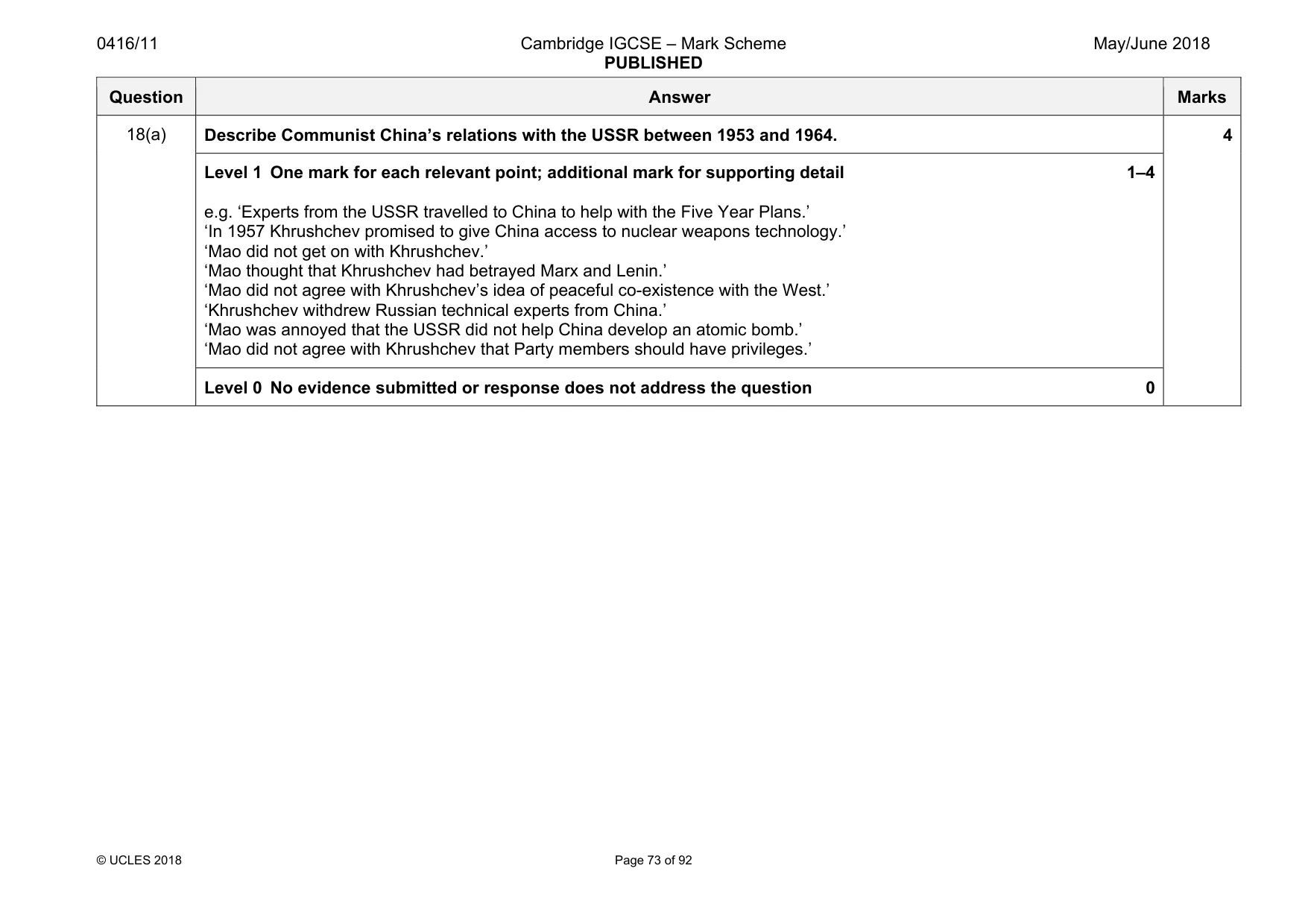 Mark scheme, page 73 of 92