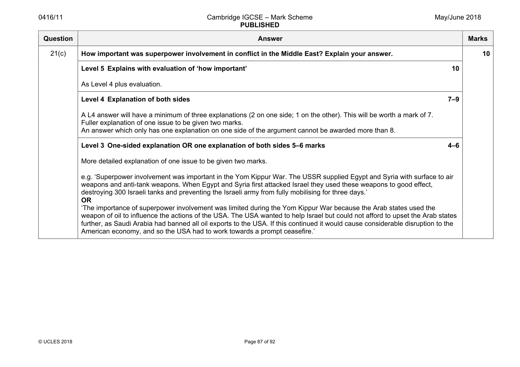 Mark scheme, page 87 of 92