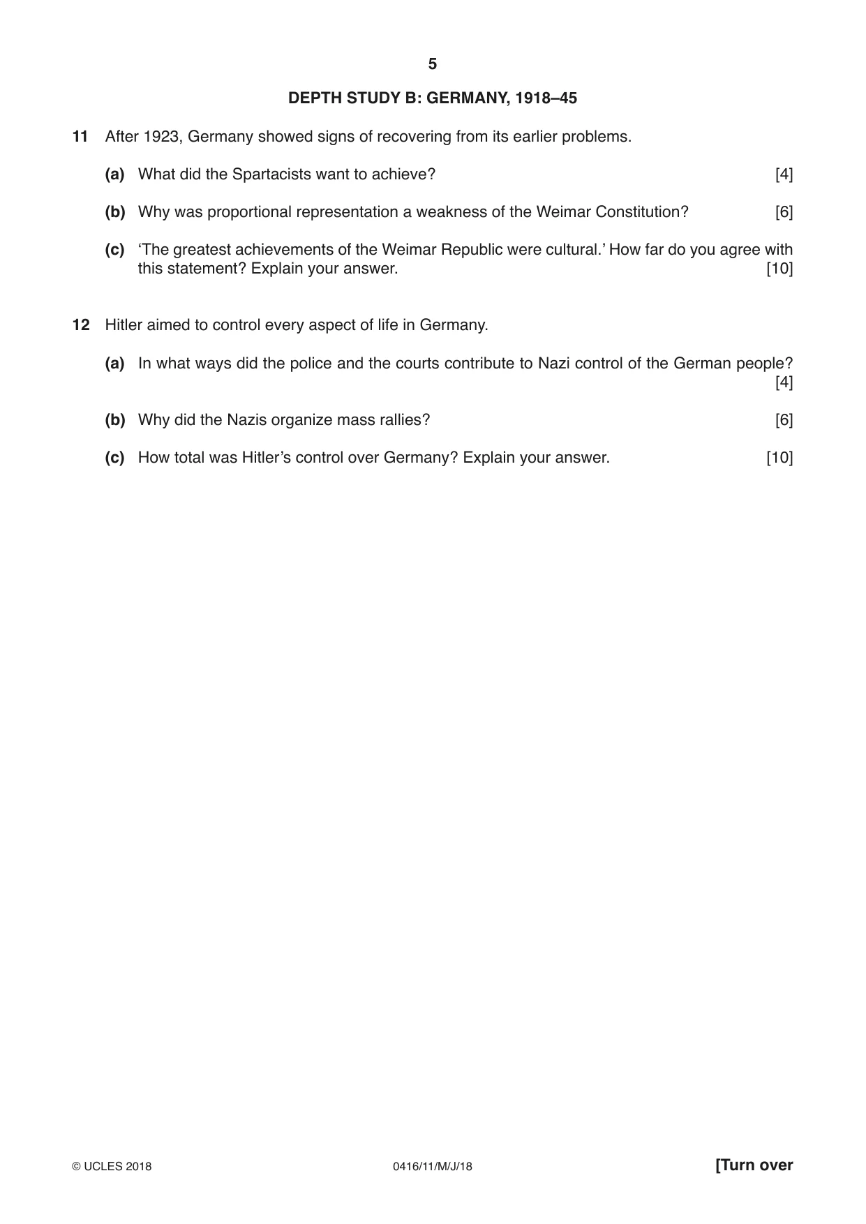 Cambridge IGCSE History BES 0416 2018 May/June Paper 1 · Variant 1 question paper, page 5 of 12