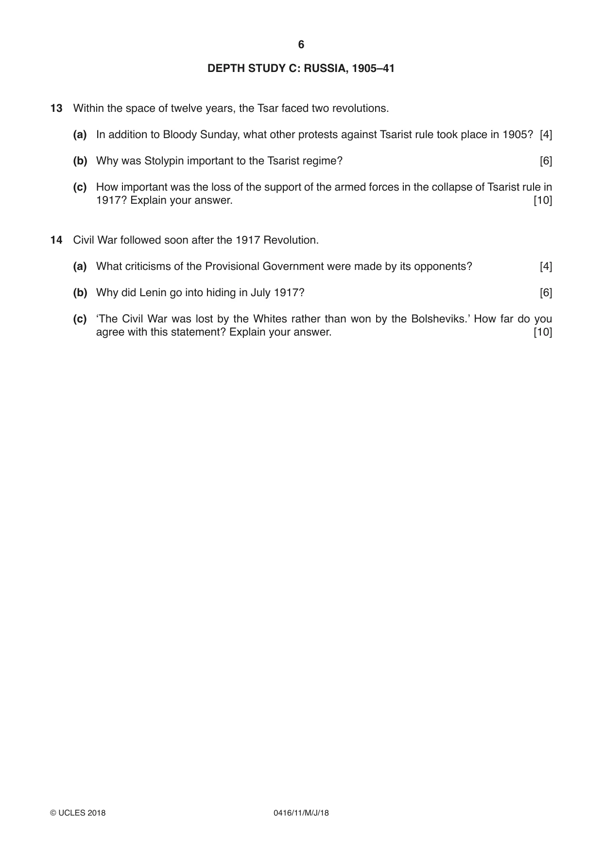 Cambridge IGCSE History BES 0416 2018 May/June Paper 1 · Variant 1 question paper, page 6 of 12