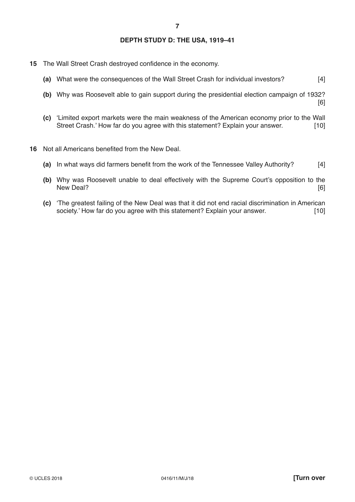 Cambridge IGCSE History BES 0416 2018 May/June Paper 1 · Variant 1 question paper, page 7 of 12