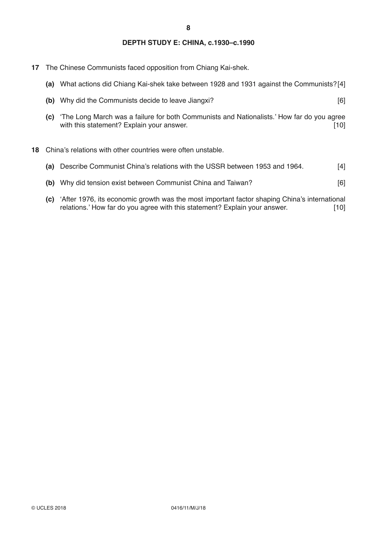Cambridge IGCSE History BES 0416 2018 May/June Paper 1 · Variant 1 question paper, page 8 of 12