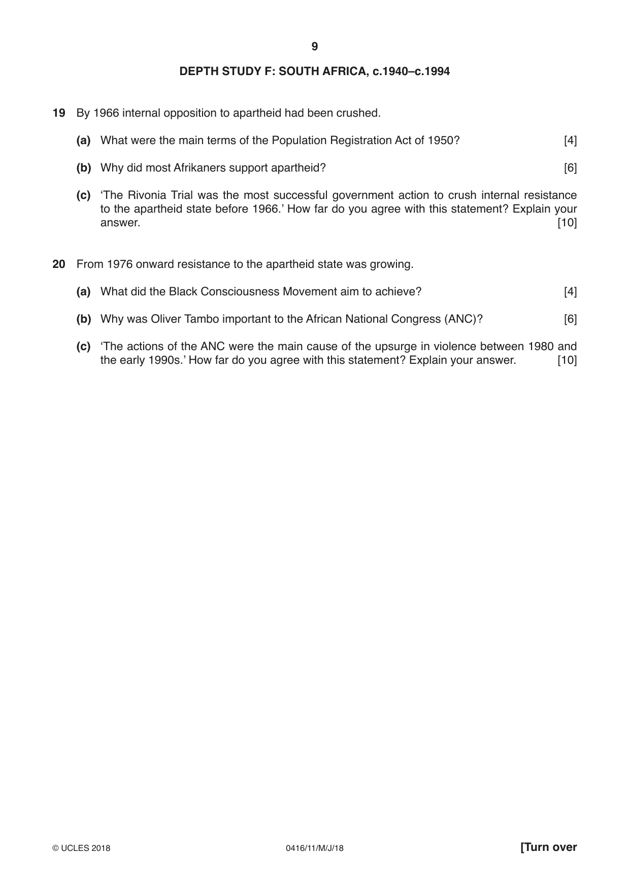 Cambridge IGCSE History BES 0416 2018 May/June Paper 1 · Variant 1 question paper, page 9 of 12