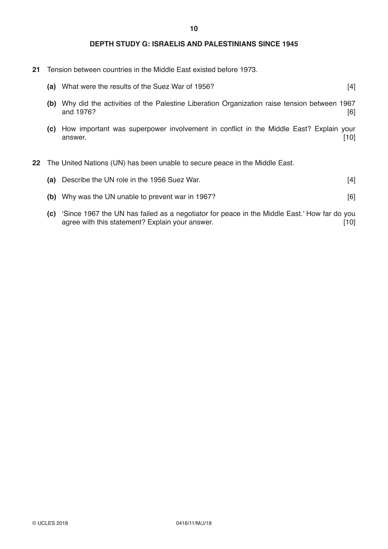 Cambridge IGCSE History BES 0416 2018 May/June Paper 1 · Variant 1 question paper, page 10 of 12