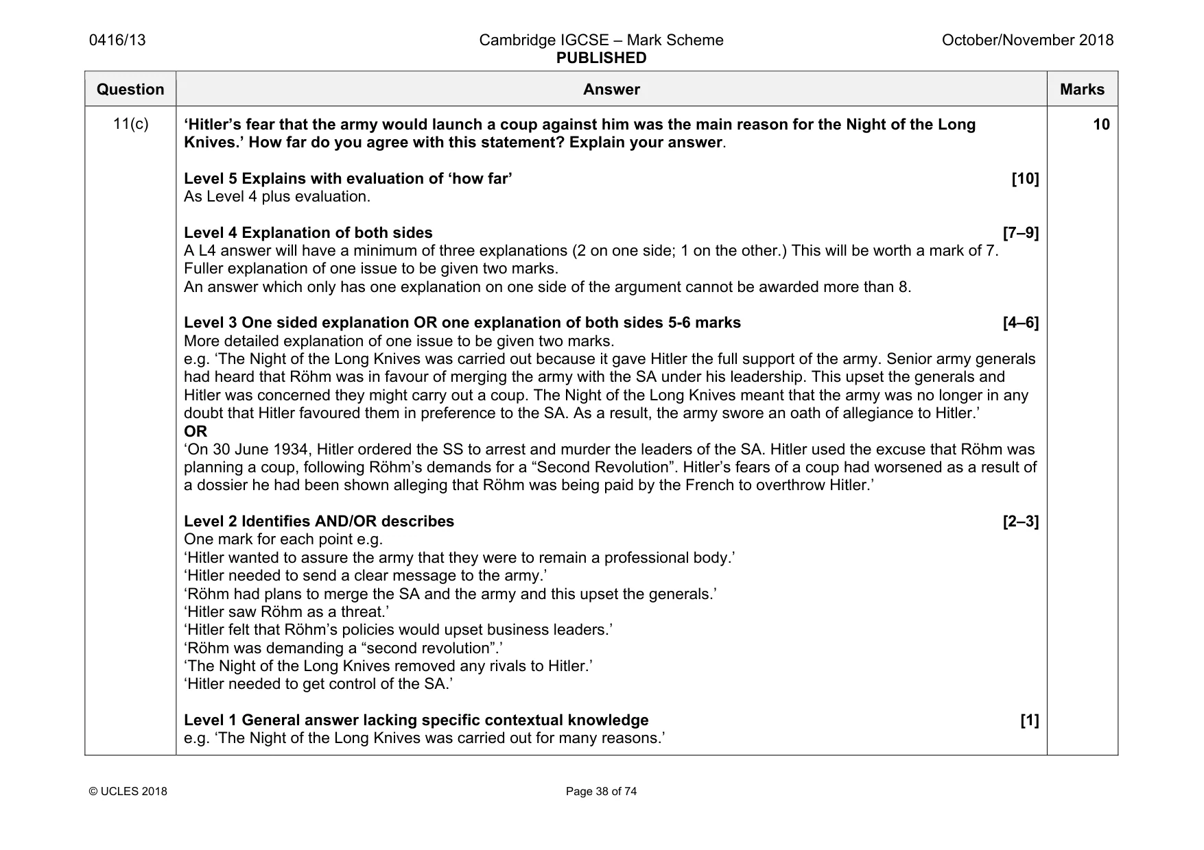 Mark scheme, page 38 of 74
