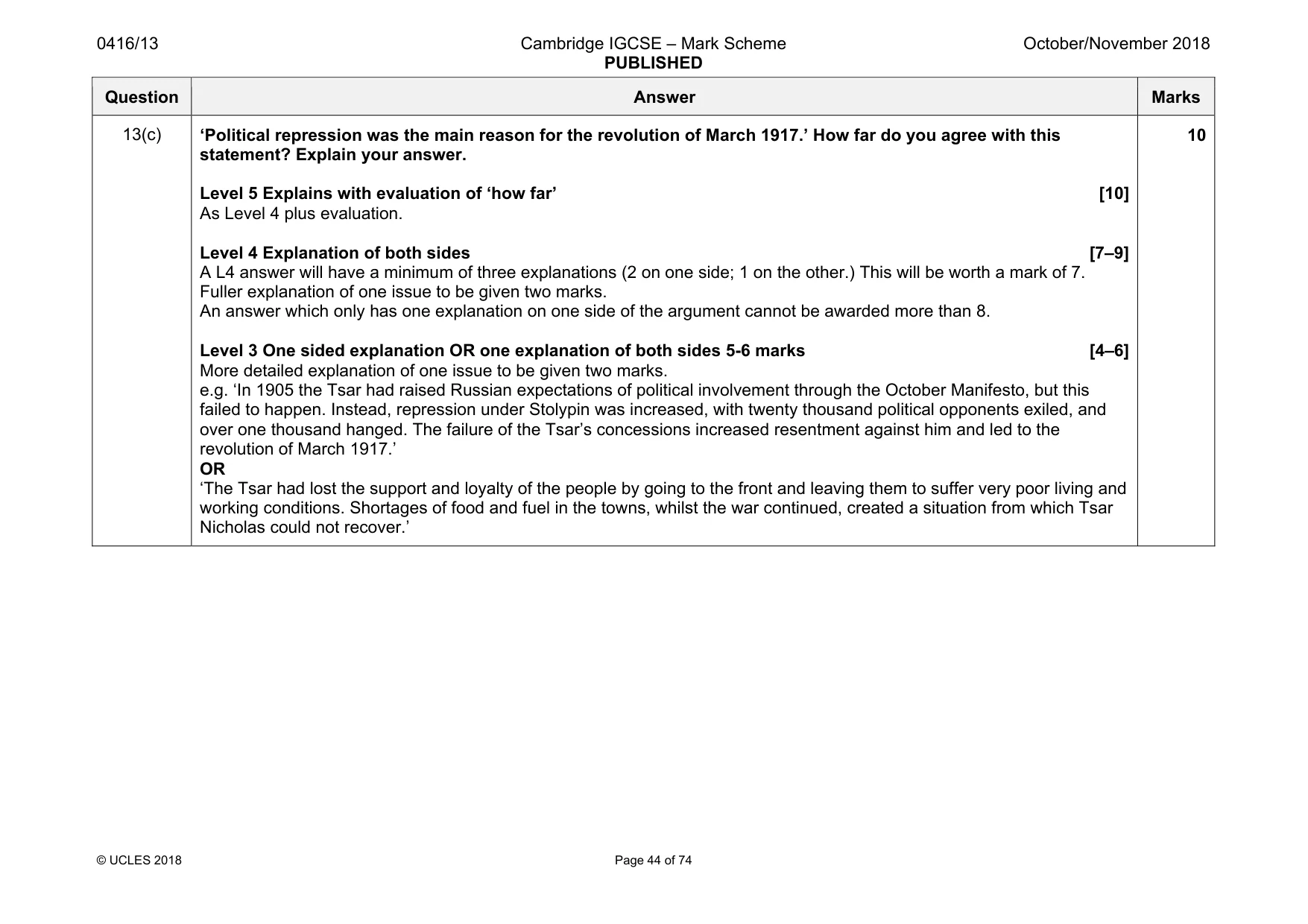 Mark scheme, page 44 of 74