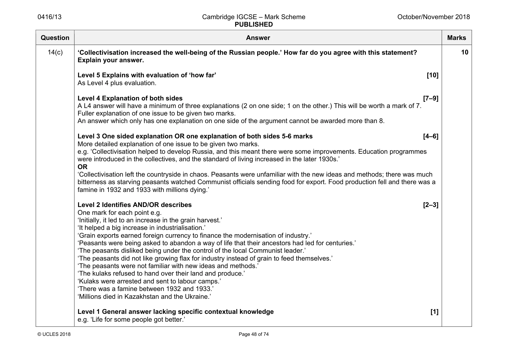 Mark scheme, page 48 of 74