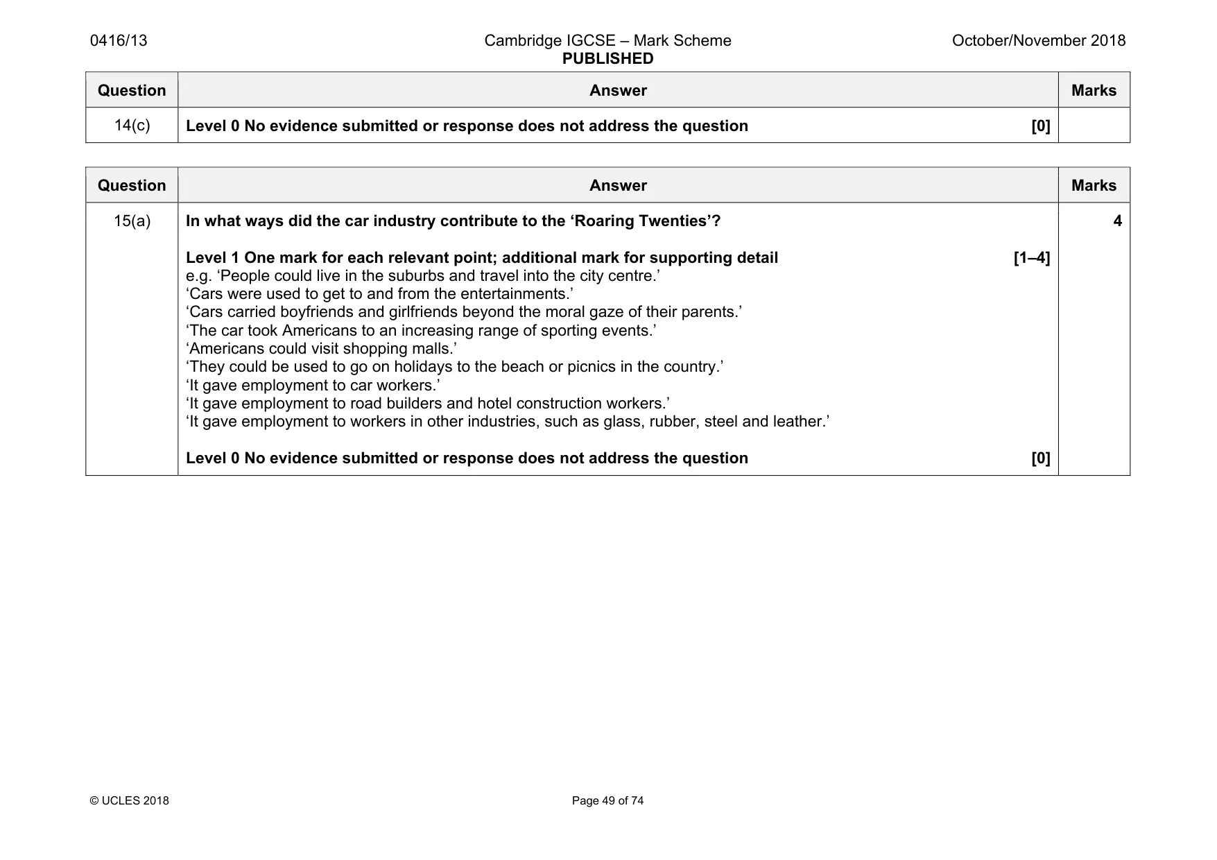 Mark scheme, page 49 of 74