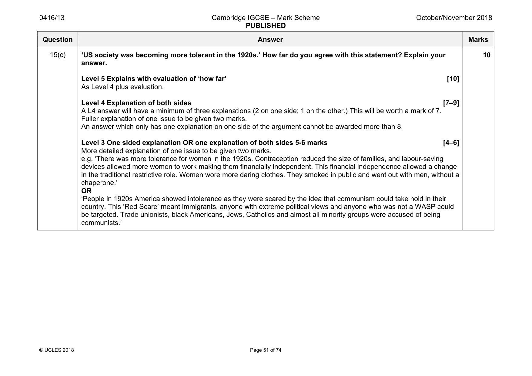 Mark scheme, page 51 of 74