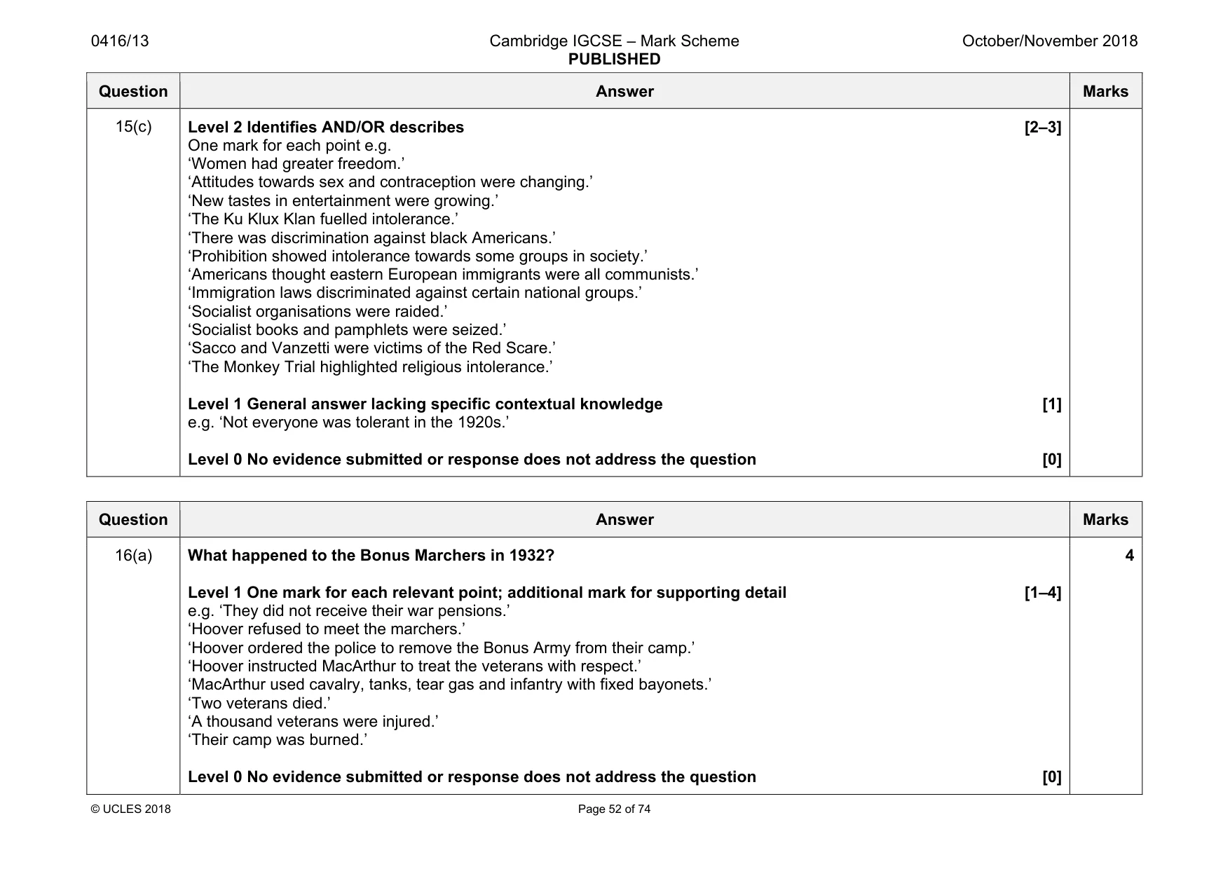 Mark scheme, page 52 of 74