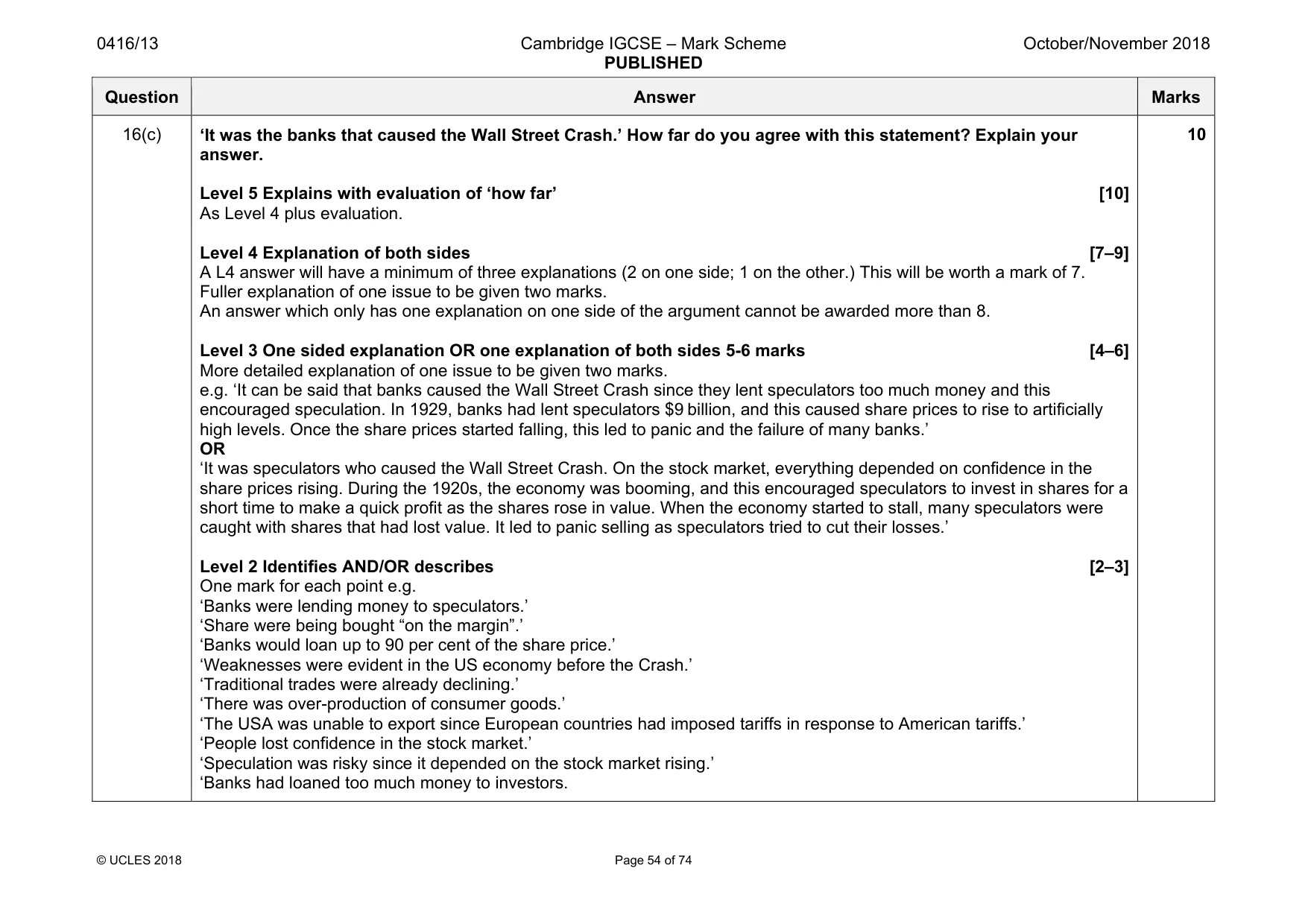 Mark scheme, page 54 of 74